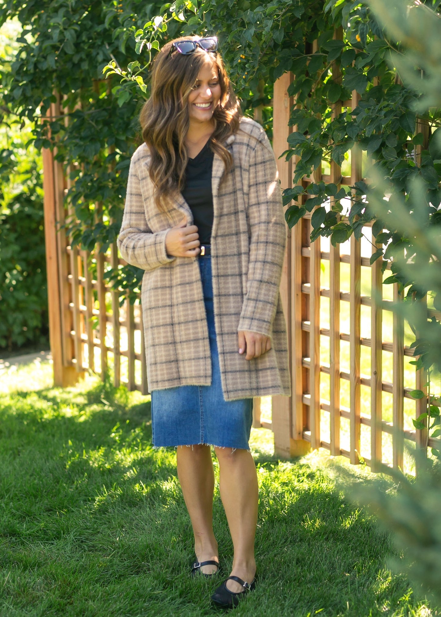 Liverpool Los Angeles® Plaid Open Front Sweater Coat - FINAL SALE