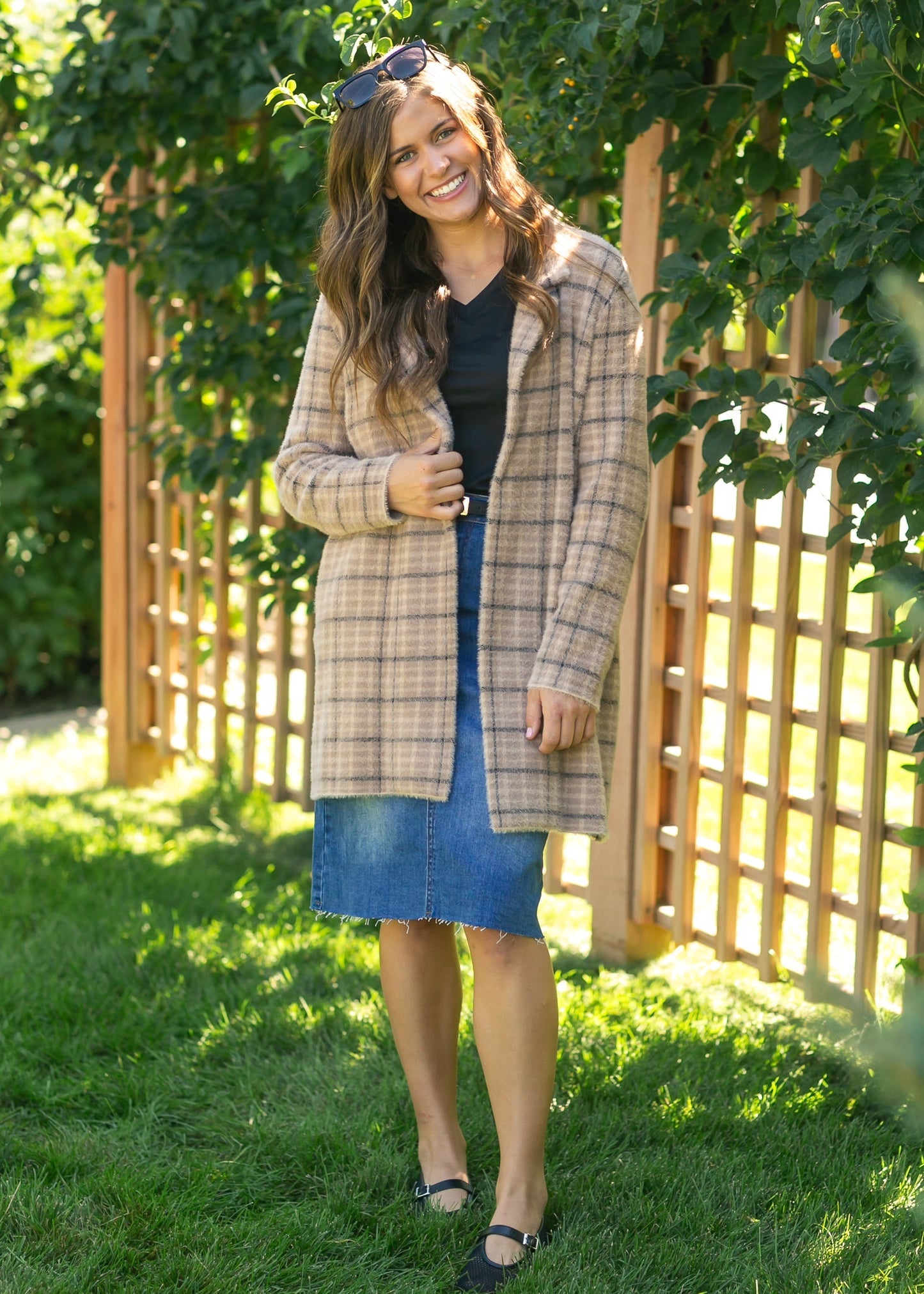 Liverpool Los Angeles® Plaid Open Front Sweater Coat - FINAL SALE