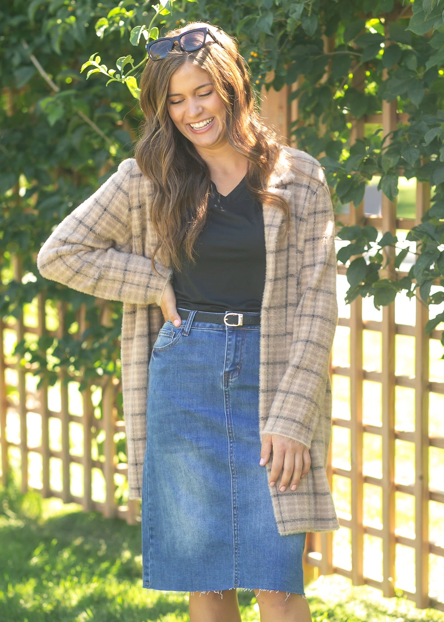 Liverpool Los Angeles® Plaid Open Front Sweater Coat - FINAL SALE