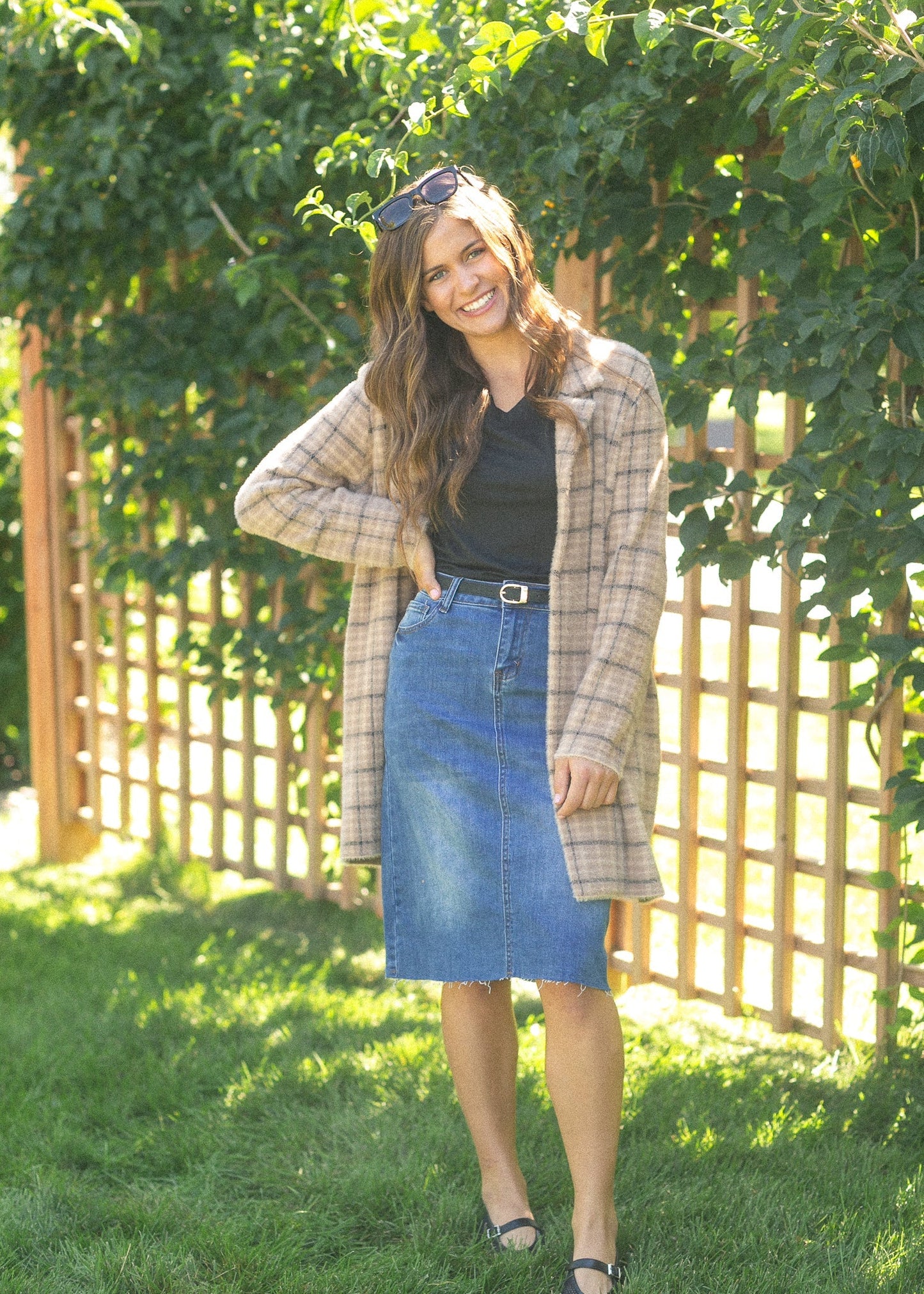 Liverpool Los Angeles® Plaid Open Front Sweater Coat - FINAL SALE