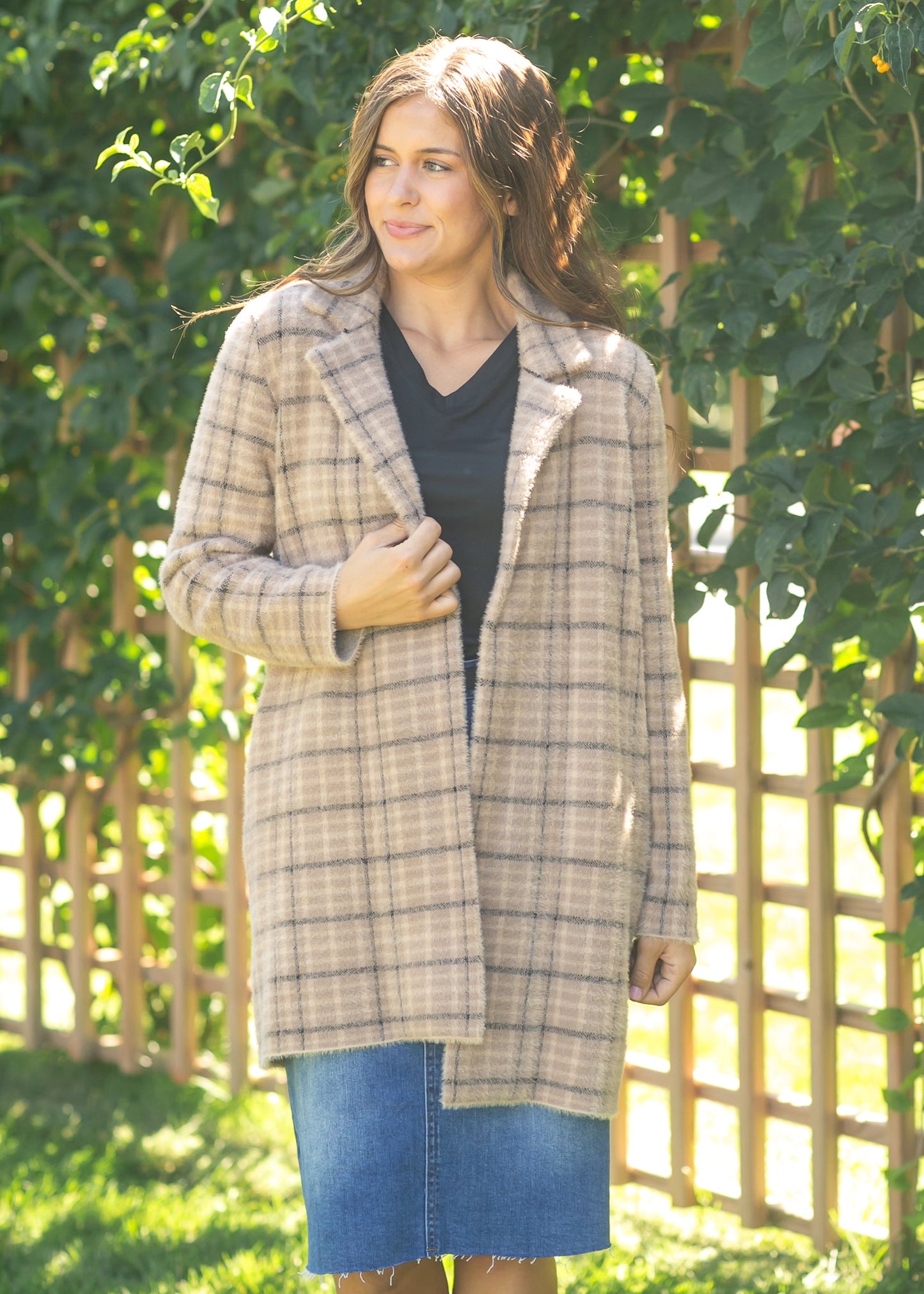 Liverpool Los Angeles® Plaid Open Front Sweater Coat - FINAL SALE