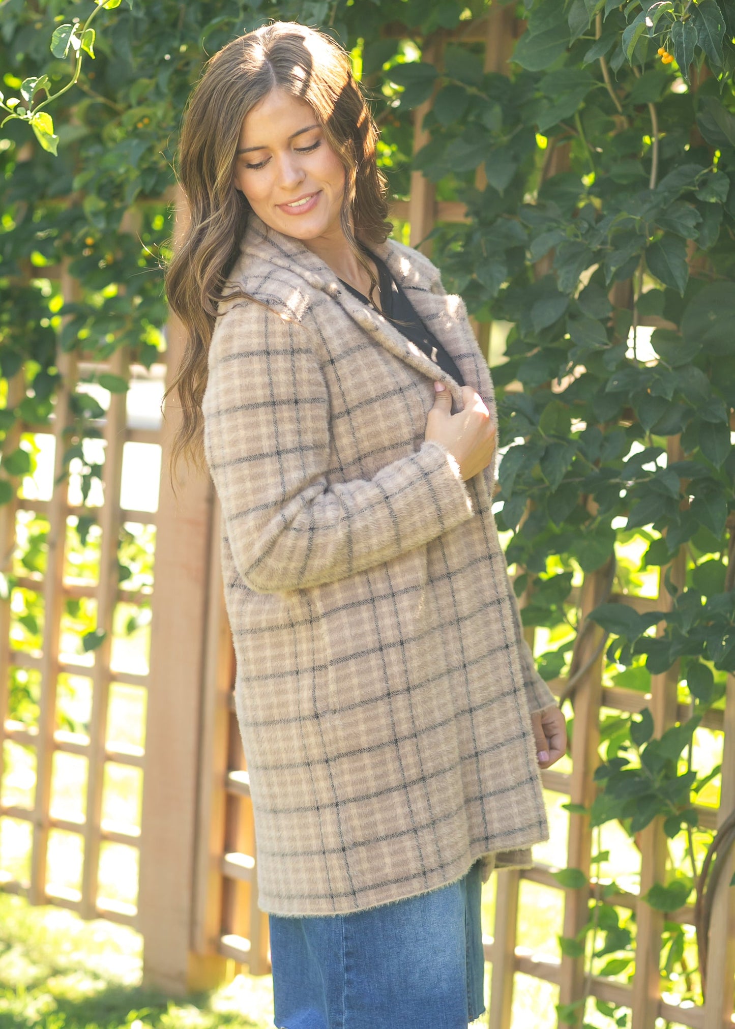 Liverpool Los Angeles® Plaid Open Front Sweater Coat - FINAL SALE