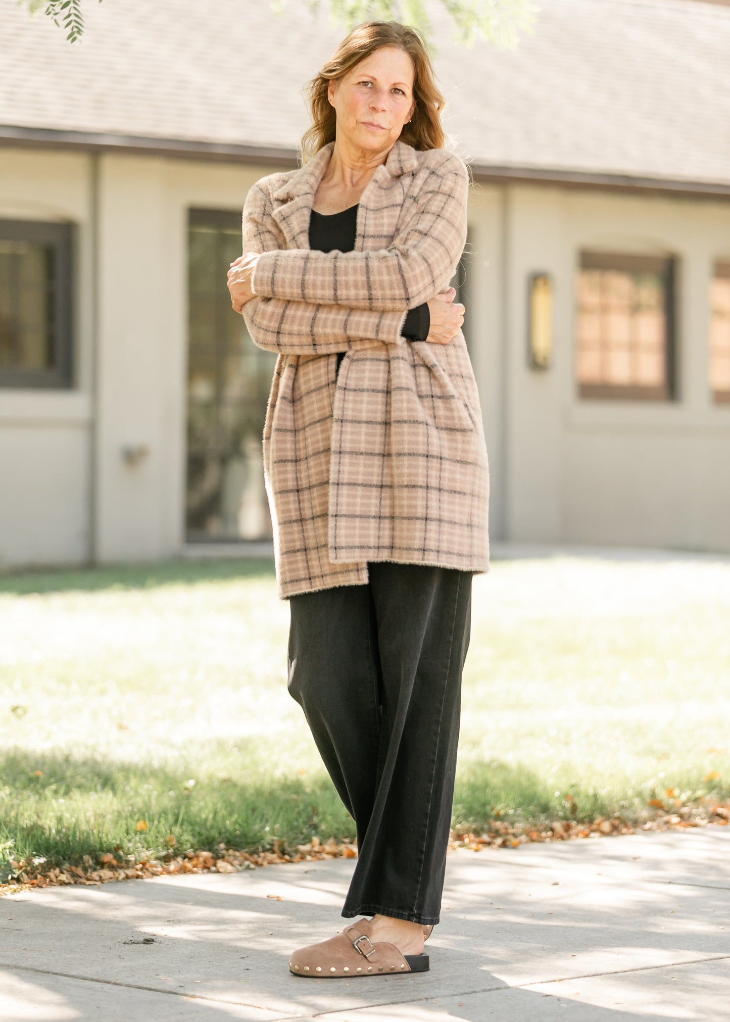 Liverpool Los Angeles® Plaid Open Front Sweater Coat - FINAL SALE