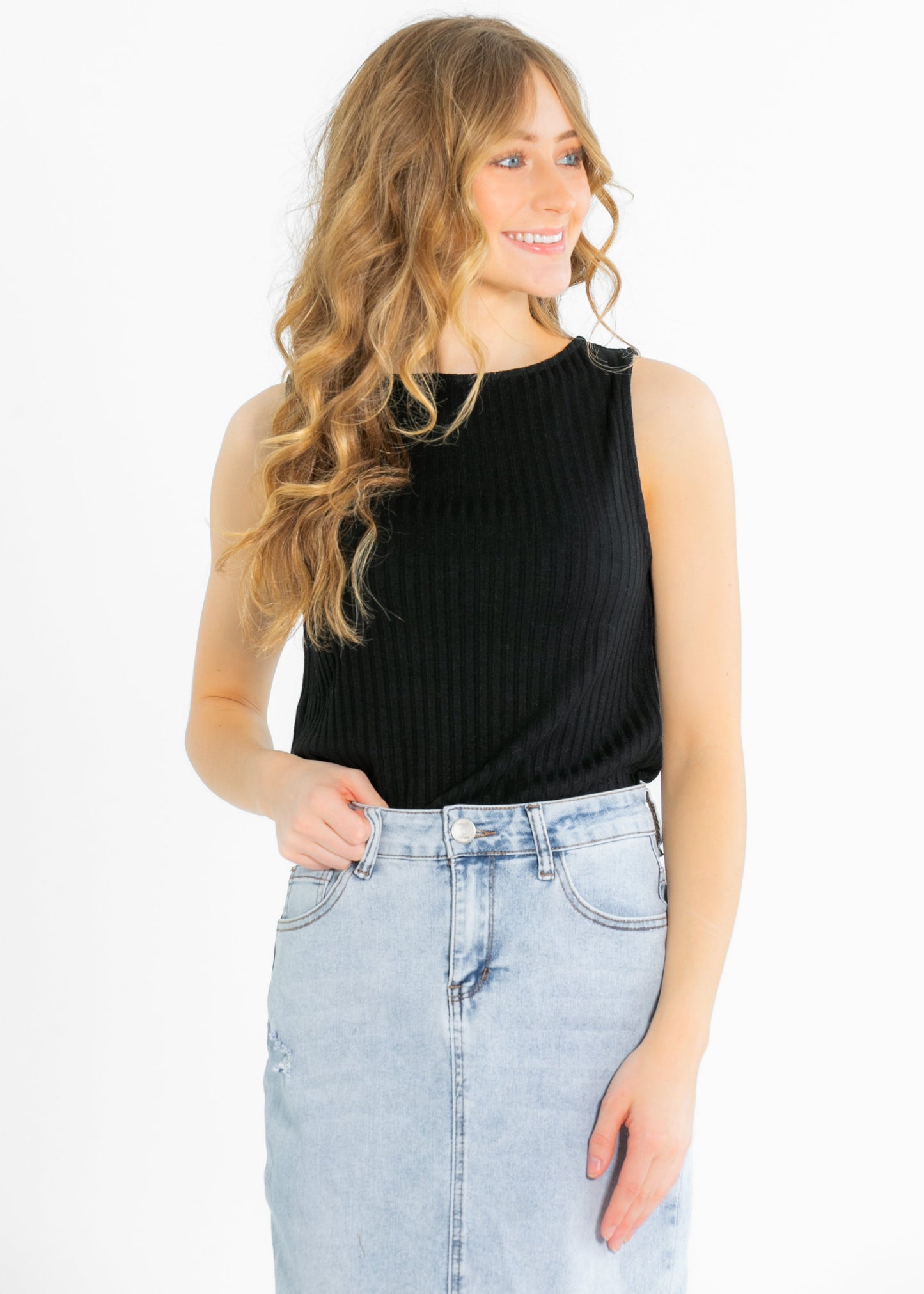 Liverpool® Sleeveless Boat Neck Rib Knit Top - FINAL SALE