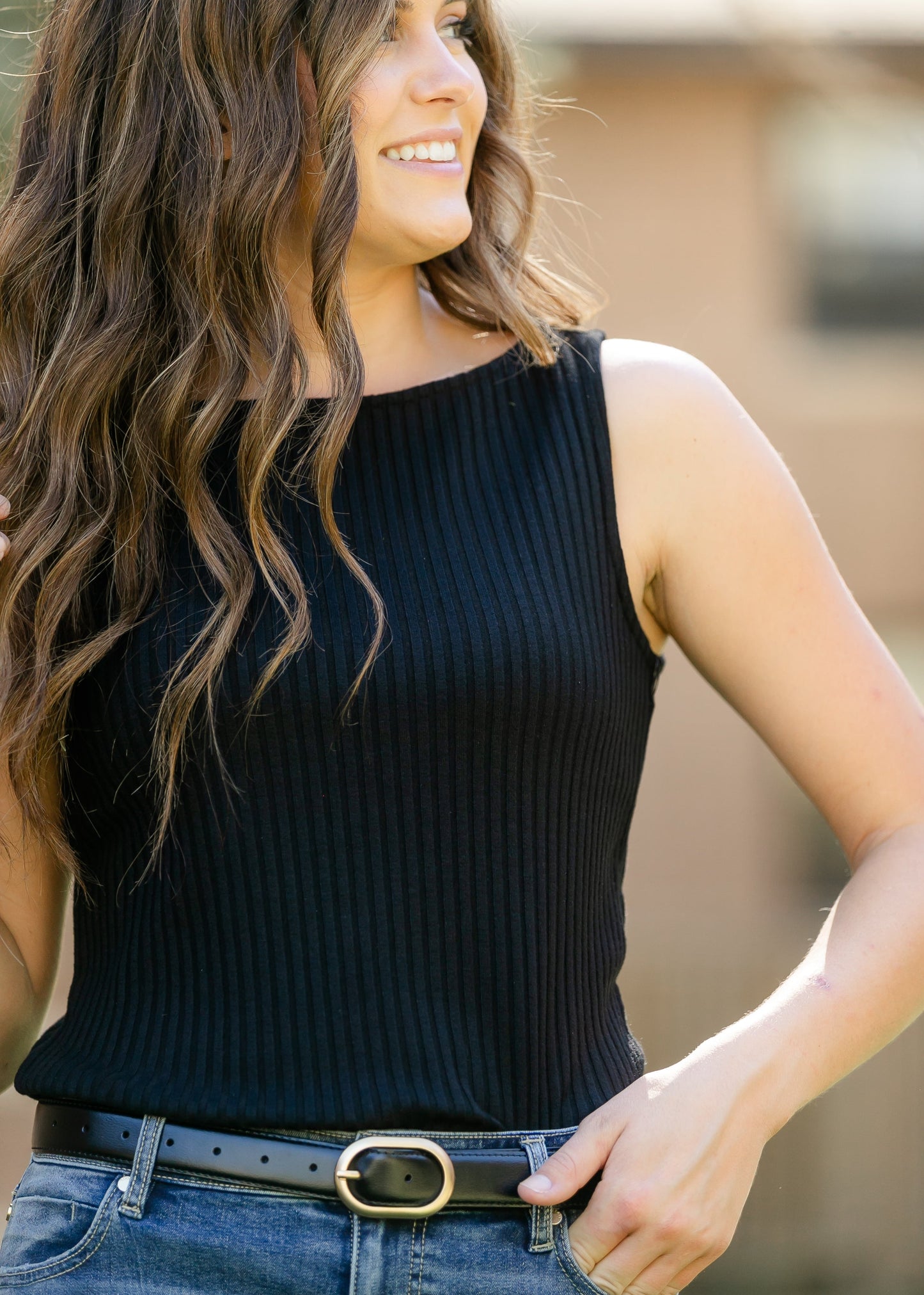Liverpool® Sleeveless Boat Neck Rib Knit Top - FINAL SALE