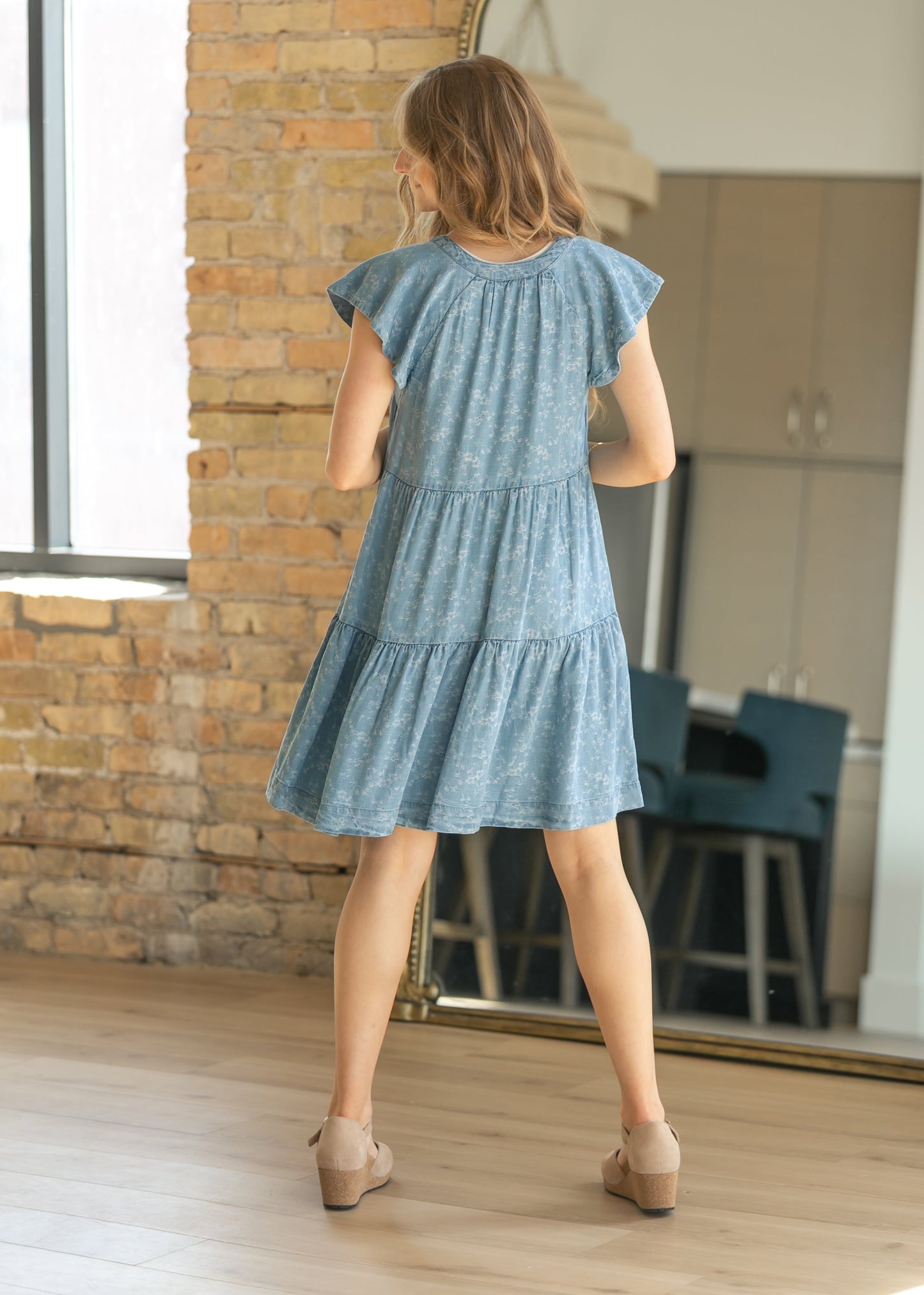 LIVERPOOL® Tiered Flutter Sleeve Midi Dress