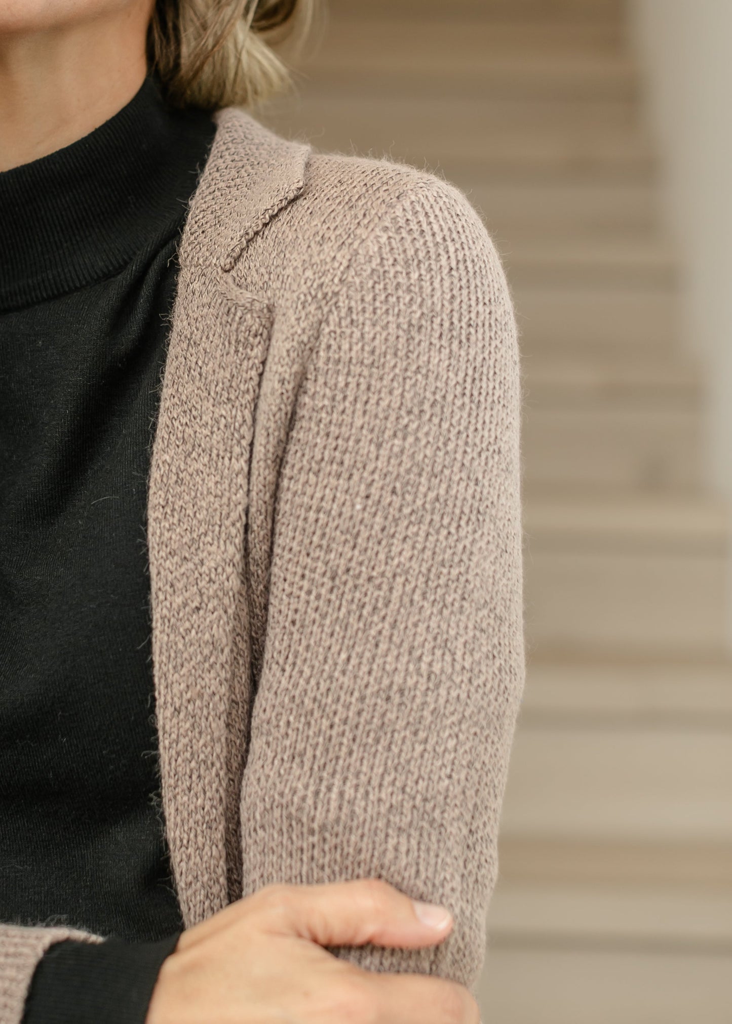Long Sleeve Notched Collar Sweater Jacket