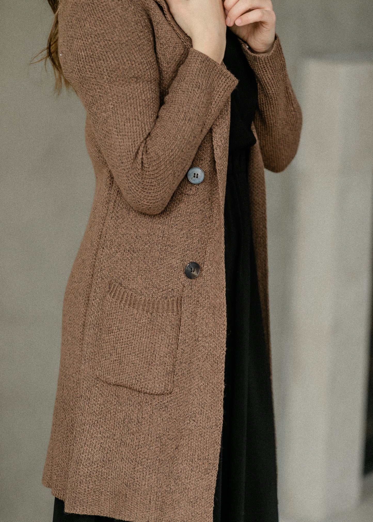 Long Sleeve Notched Collar Sweater Jacket