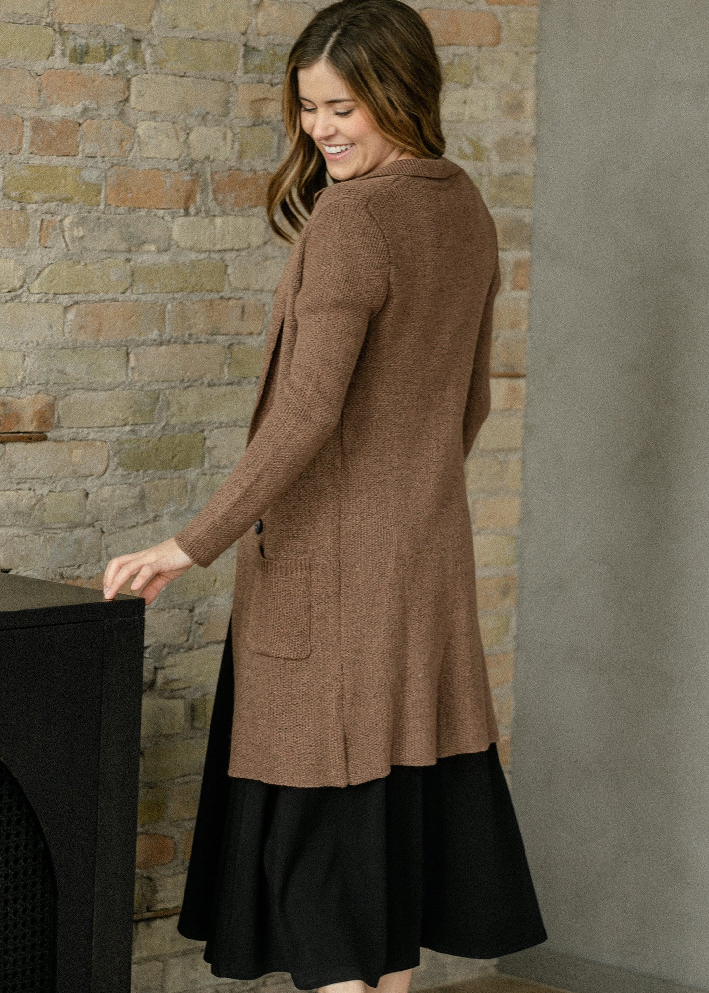 Long Sleeve Notched Collar Sweater Jacket
