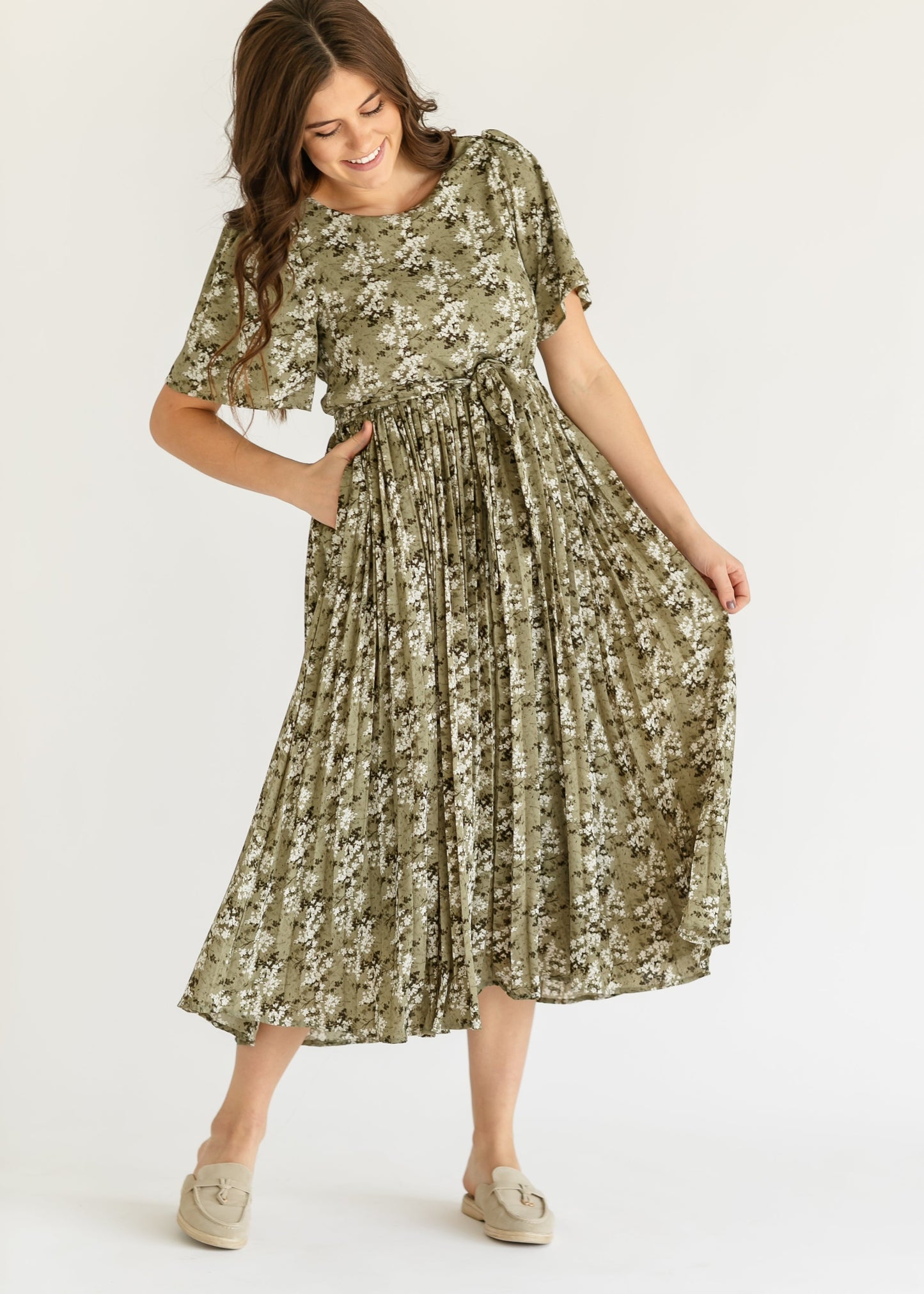 Louise Short Sleeve Pleated Midi Dress - FINAL SALE