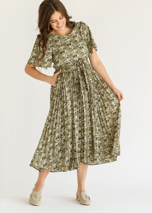 Louise Short Sleeve Pleated Midi Dress - FINAL SALE