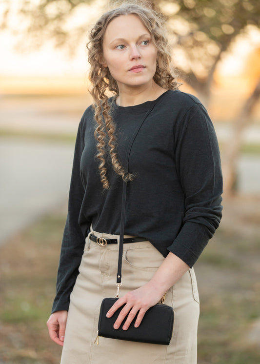 Lupita Black Brushed Long Sleeve Top - FINAL SALE