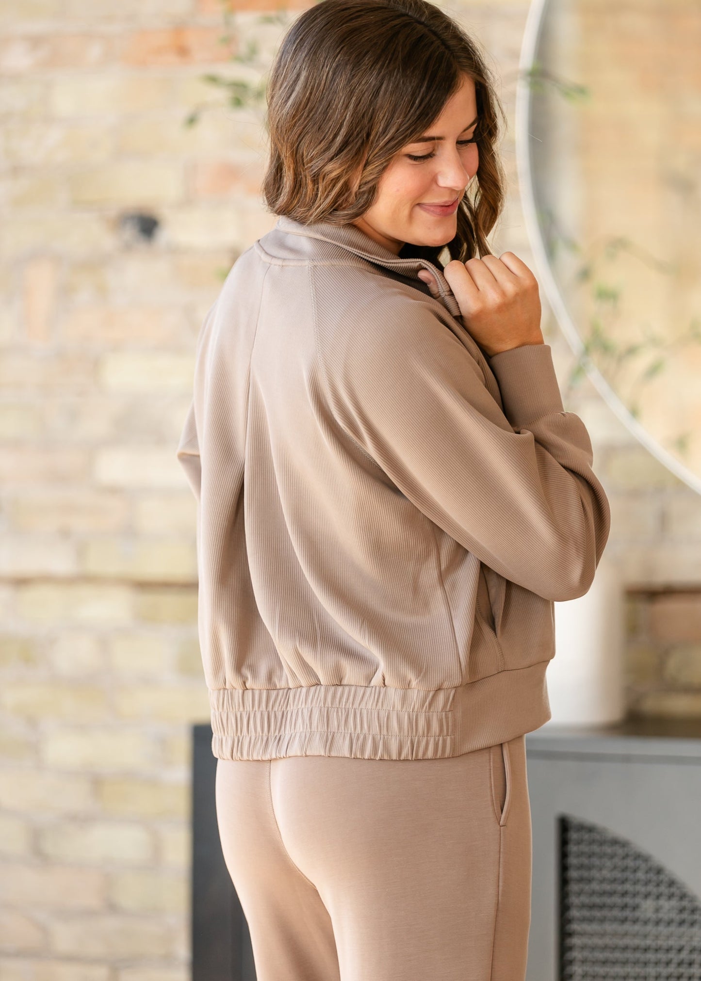 Luxe Sand Wash Rib Zip Jacket