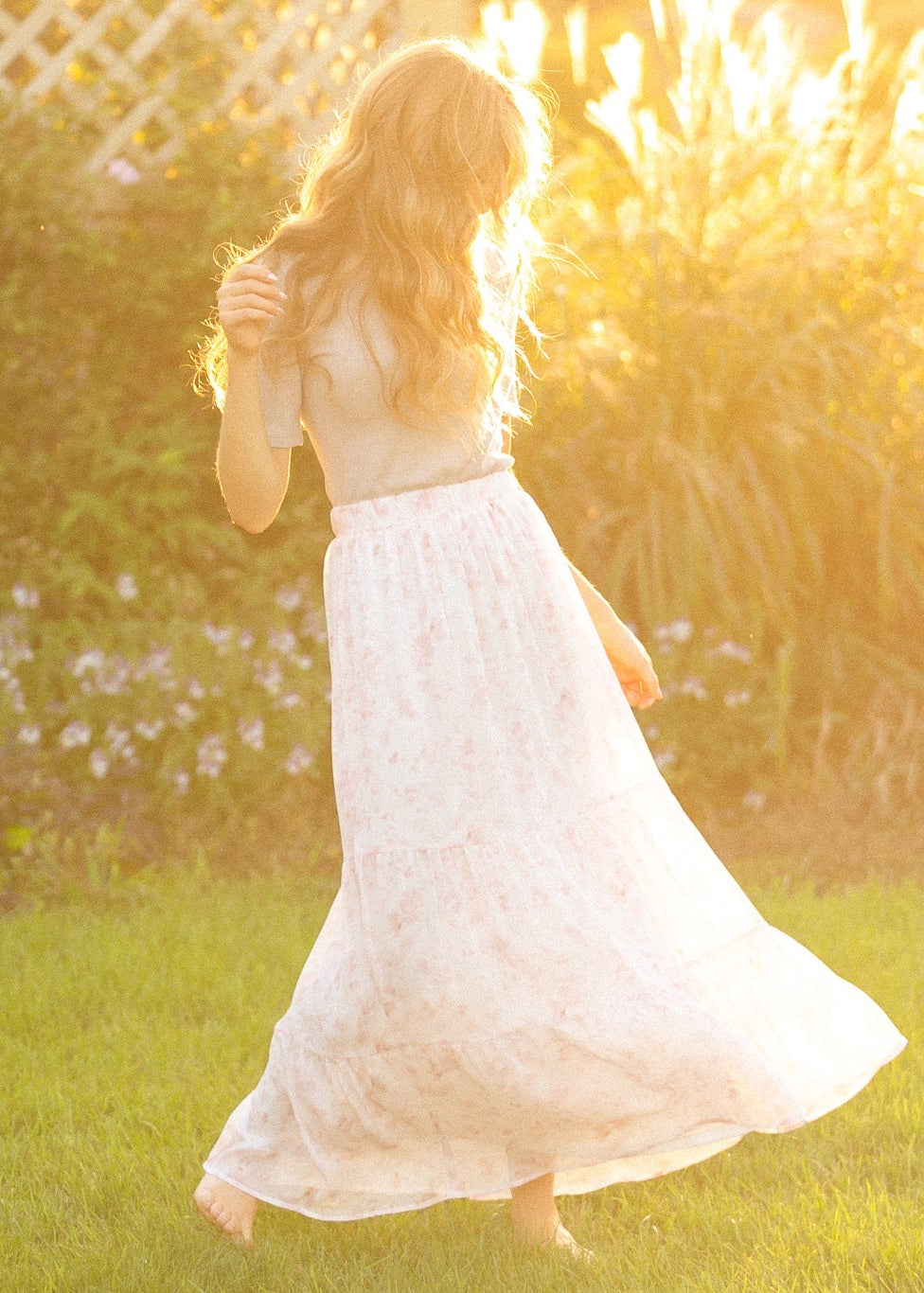 Lynn Pink Floral Tiered Maxi Skirt