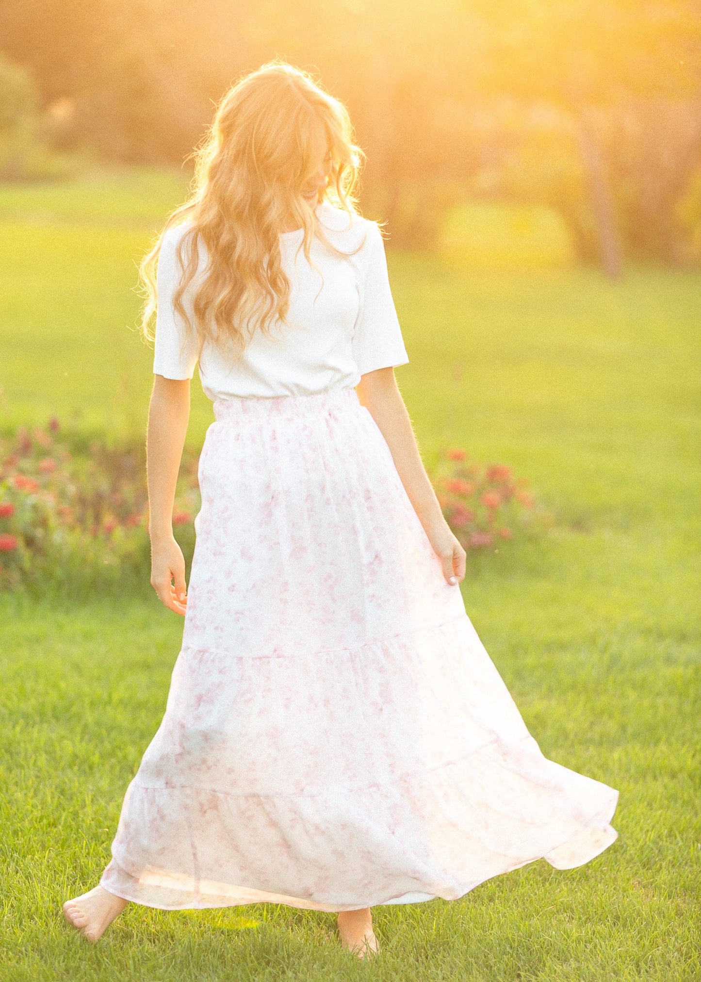 Lynn Pink Floral Tiered Maxi Skirt