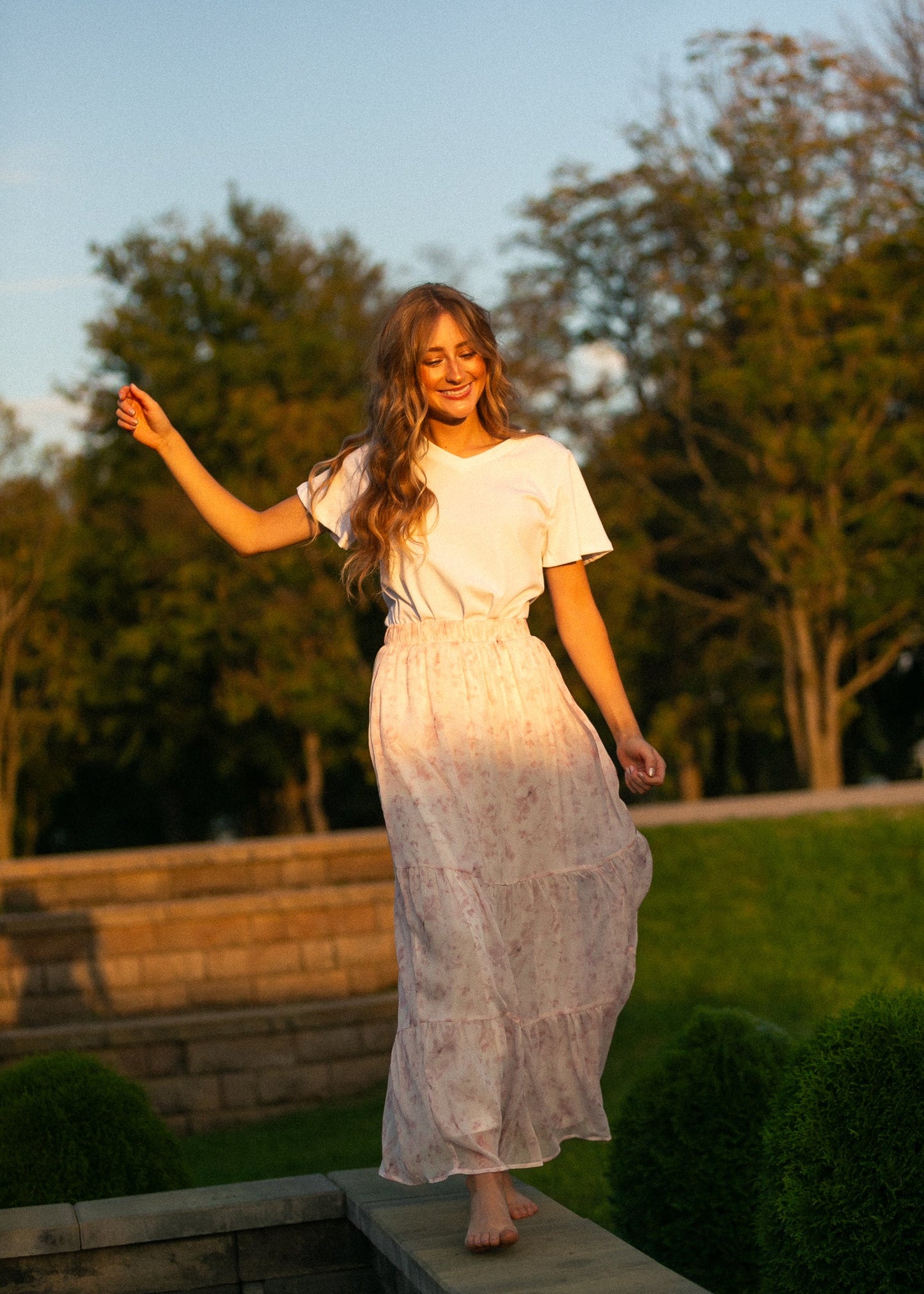 Lynn Pink Floral Tiered Maxi Skirt