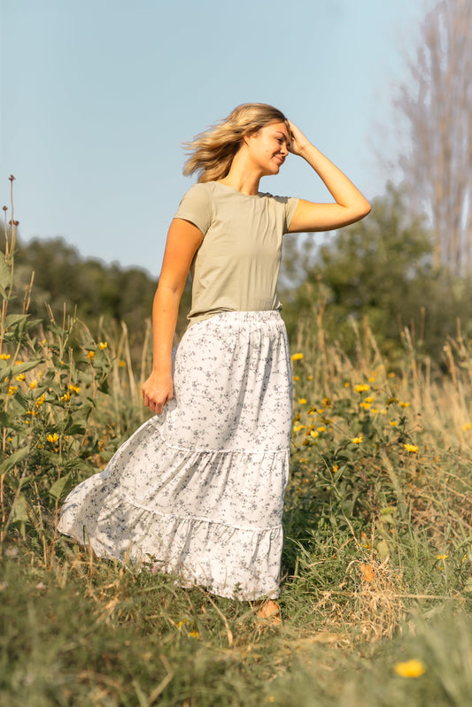 Lynn Tiered Peasant Maxi Skirt Purple Floral - FINAL SALE