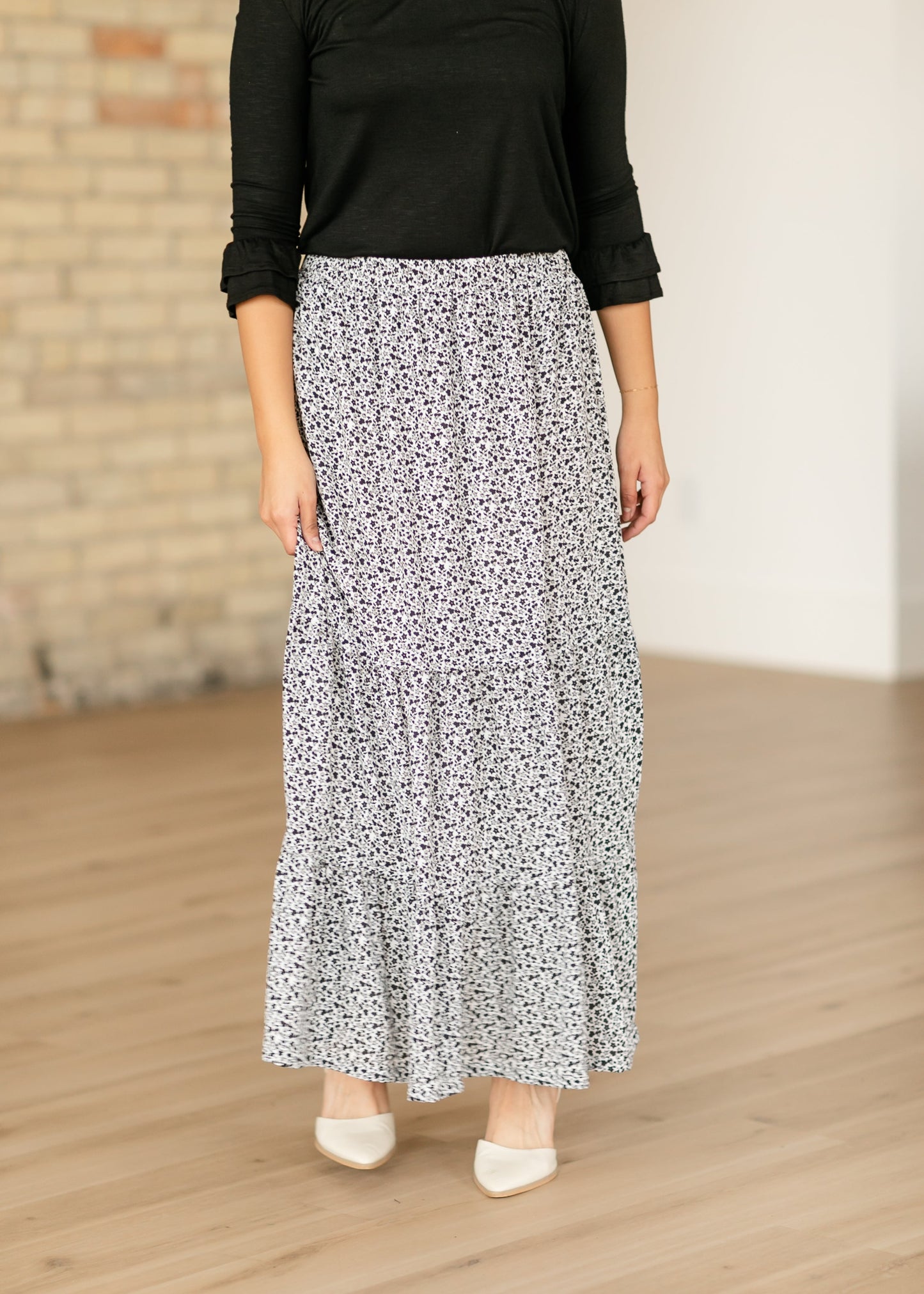 Lynn Tiered Peasant Maxi Skirt Black Floral - FINAL SALE