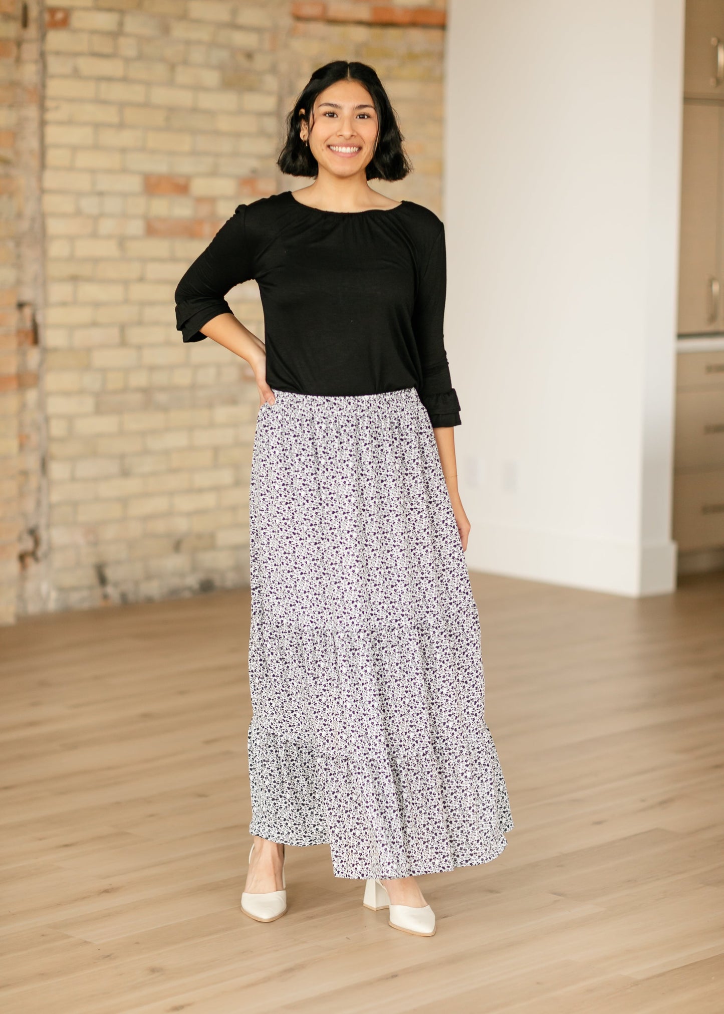 Lynn Tiered Peasant Maxi Skirt Black Floral - FINAL SALE