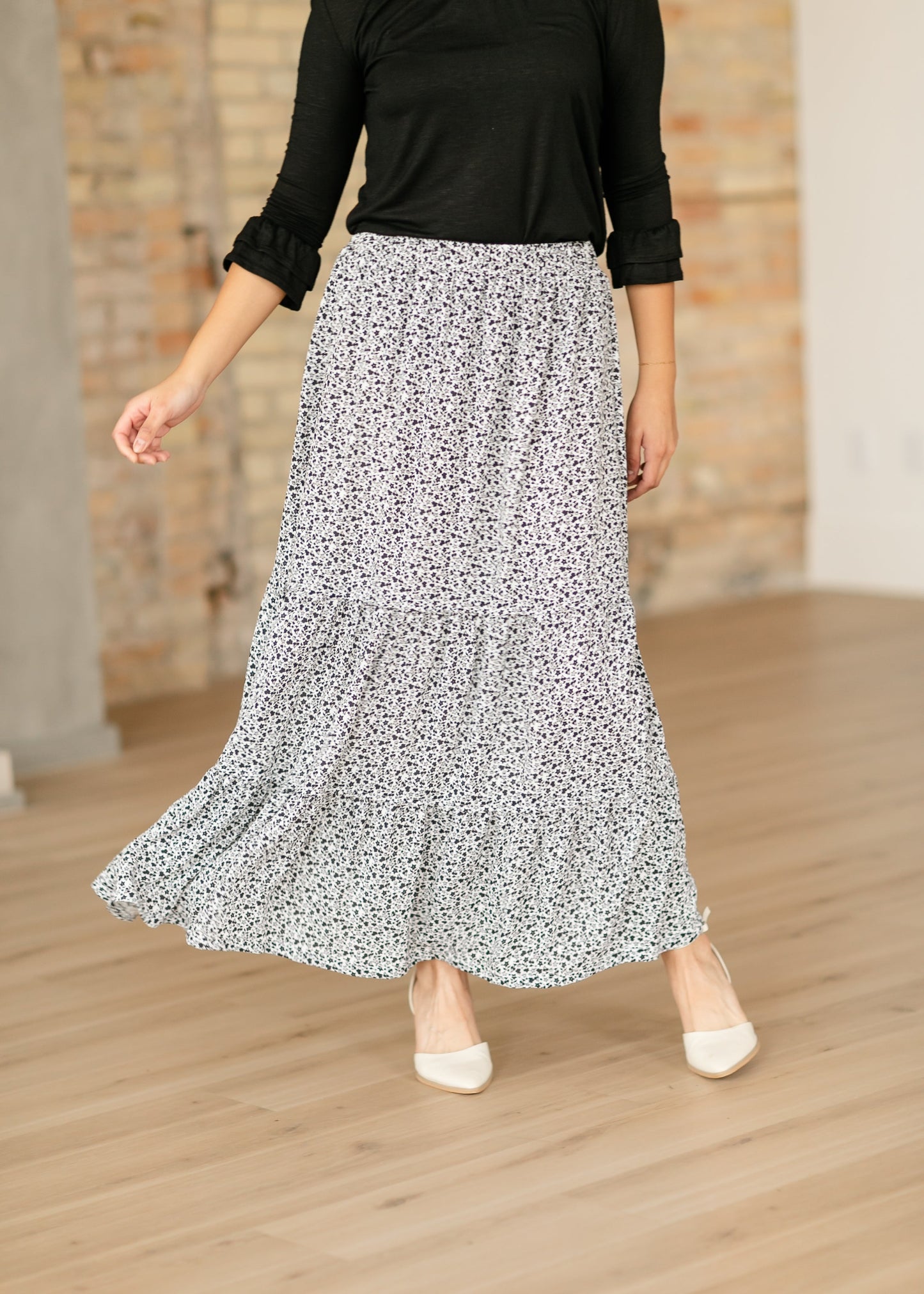 Lynn Tiered Peasant Maxi Skirt Black Floral - FINAL SALE