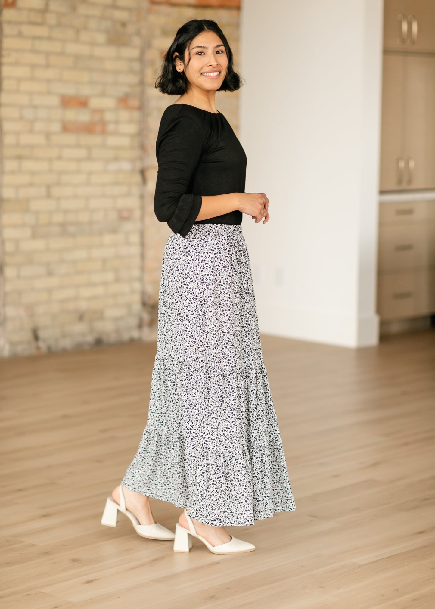 Lynn Tiered Peasant Maxi Skirt Black Floral - FINAL SALE