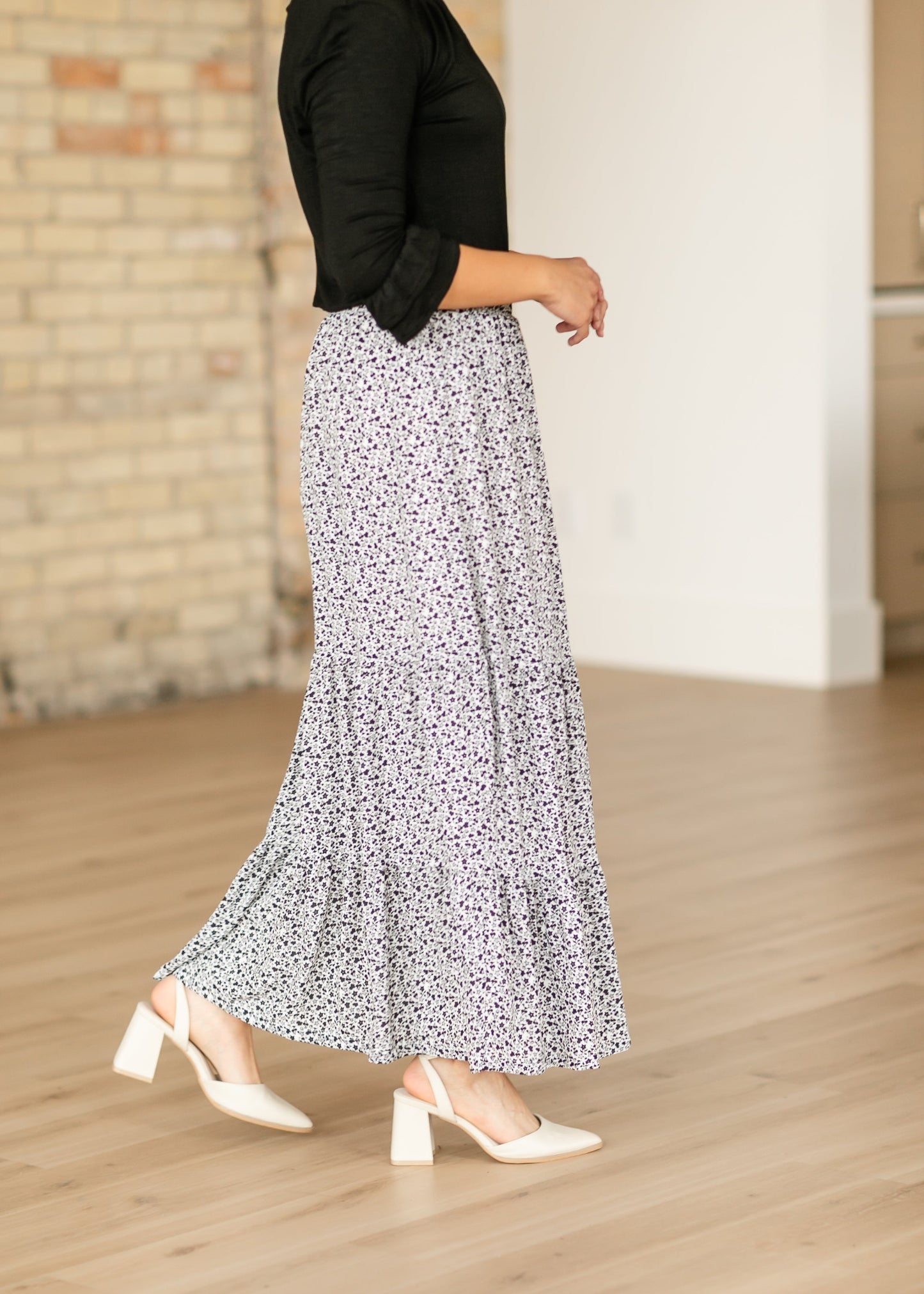 Lynn Tiered Peasant Maxi Skirt Black Floral - FINAL SALE