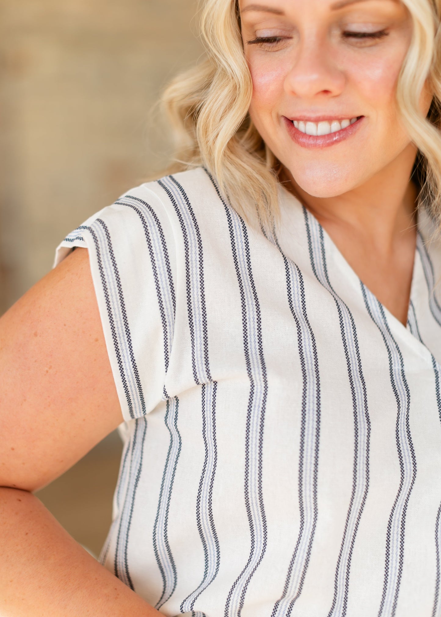 Madison Striped V-neck Short Sleeve Flowy Top - FINAL SALE