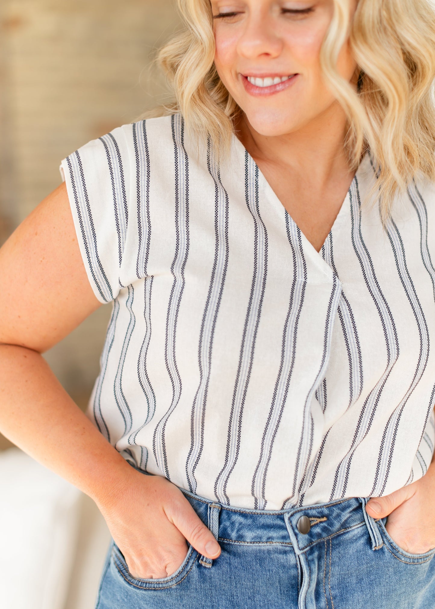 Madison Striped V-neck Short Sleeve Flowy Top - FINAL SALE