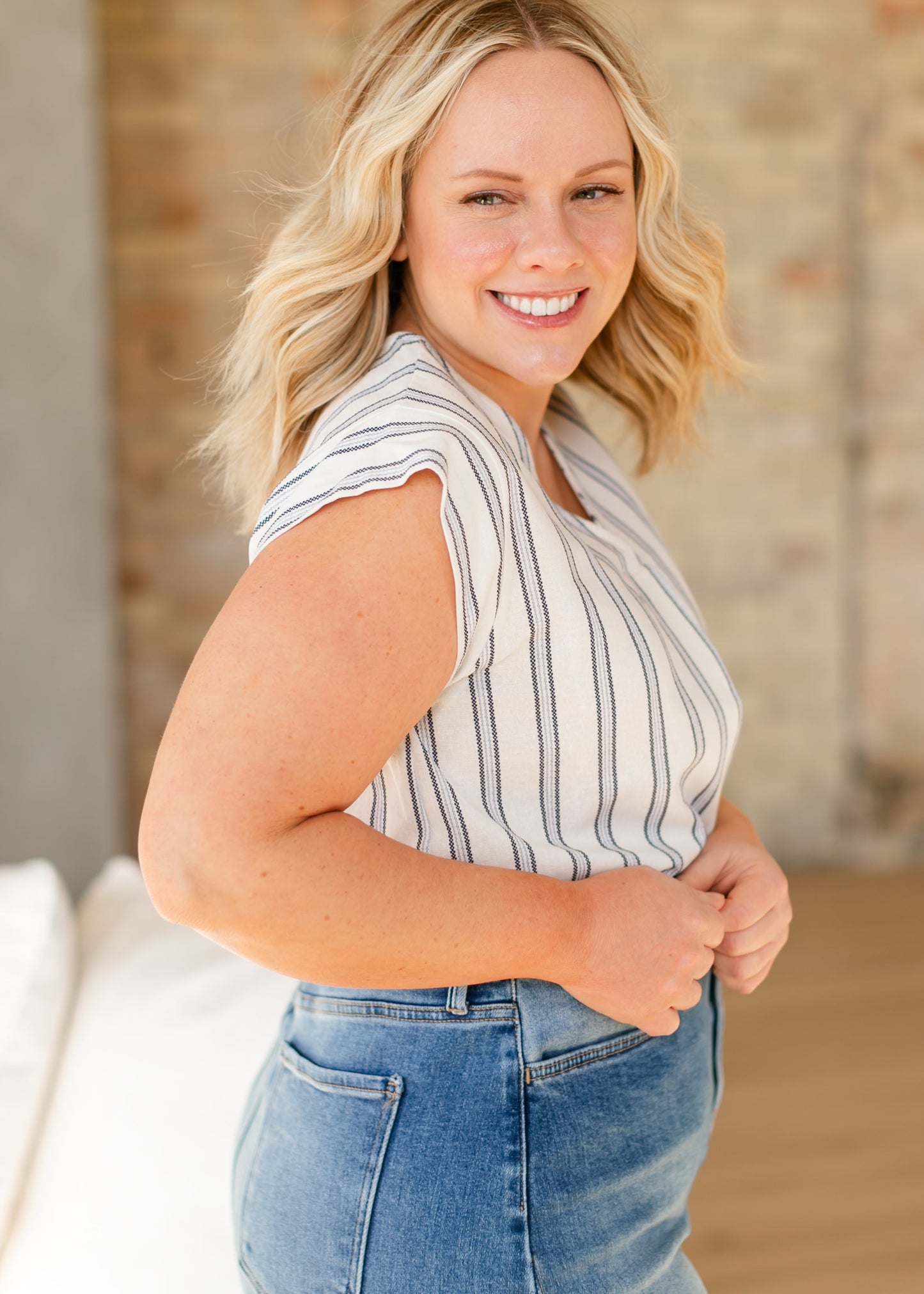 Madison Striped V-neck Short Sleeve Flowy Top - FINAL SALE