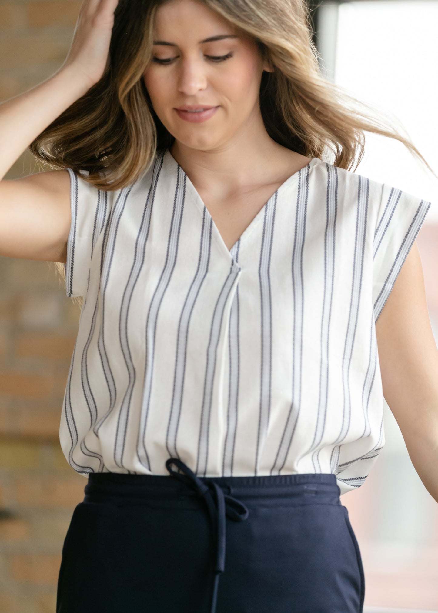 Madison Striped V-neck Short Sleeve Flowy Top - FINAL SALE