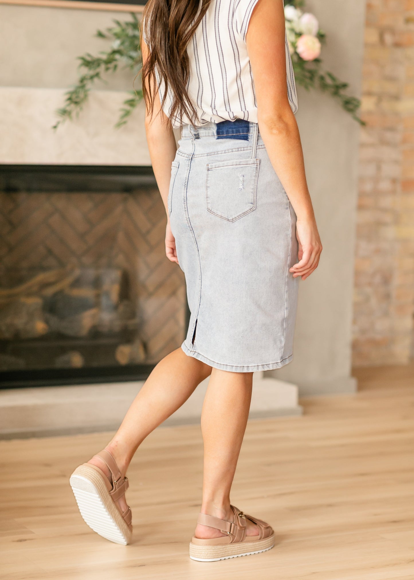 Maelia Distressed Denim Midi Skirt - FINAL SALE
