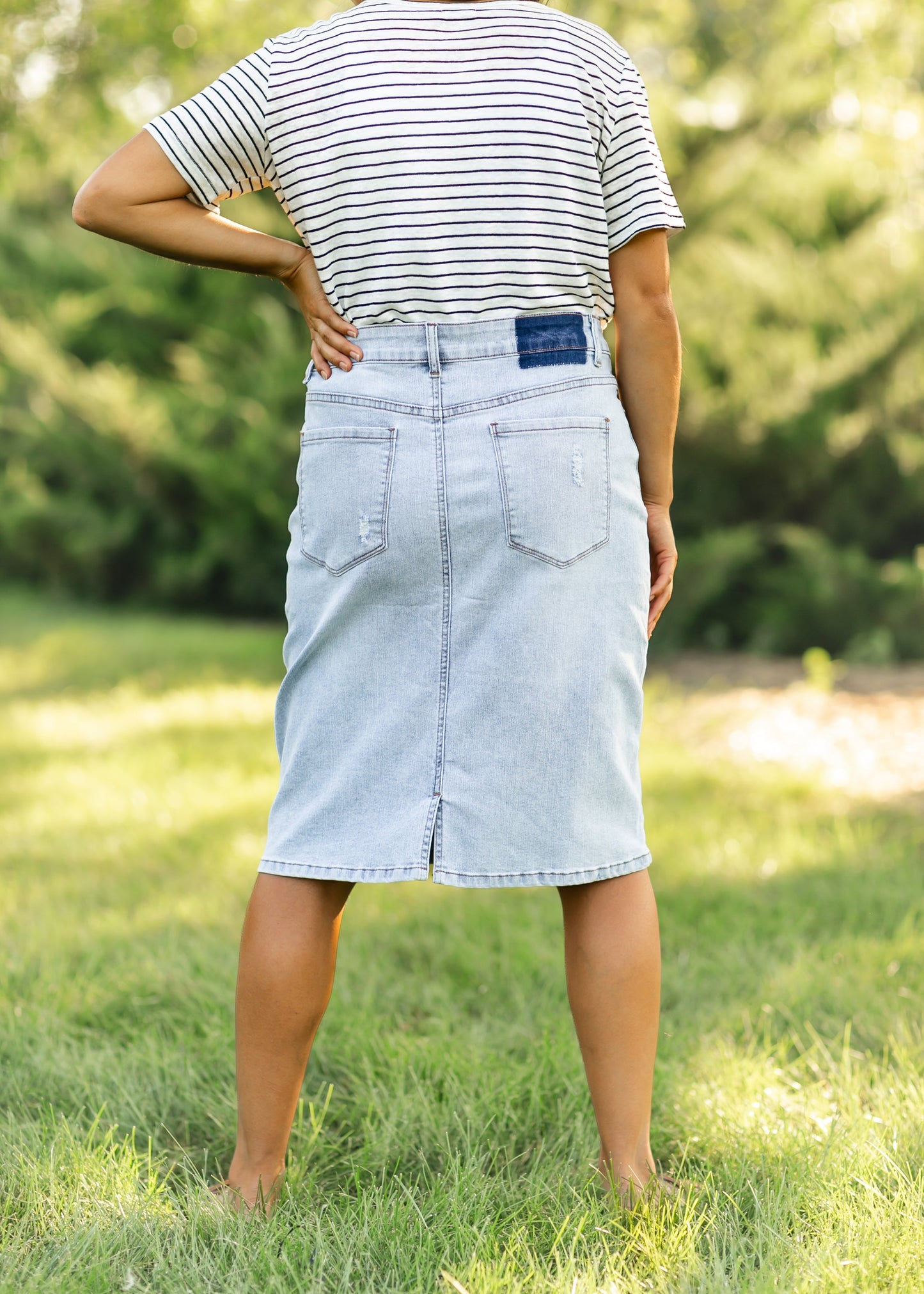 Maelia Distressed Denim Midi Skirt - FINAL SALE