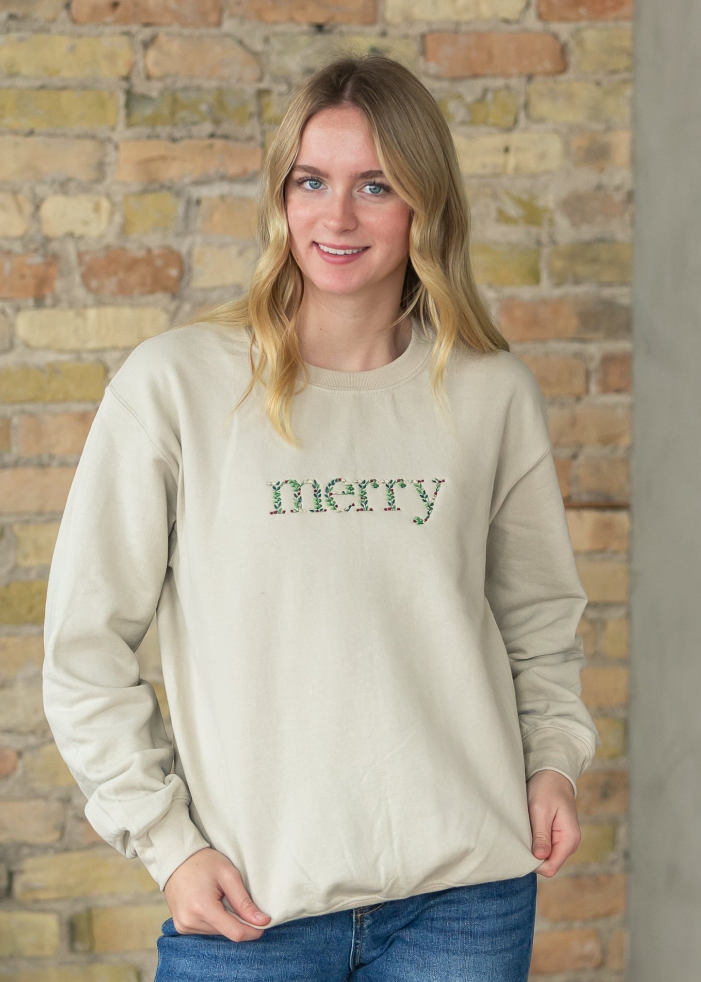 Merry Embroidered Crewneck Pullover - FINAL SALE
