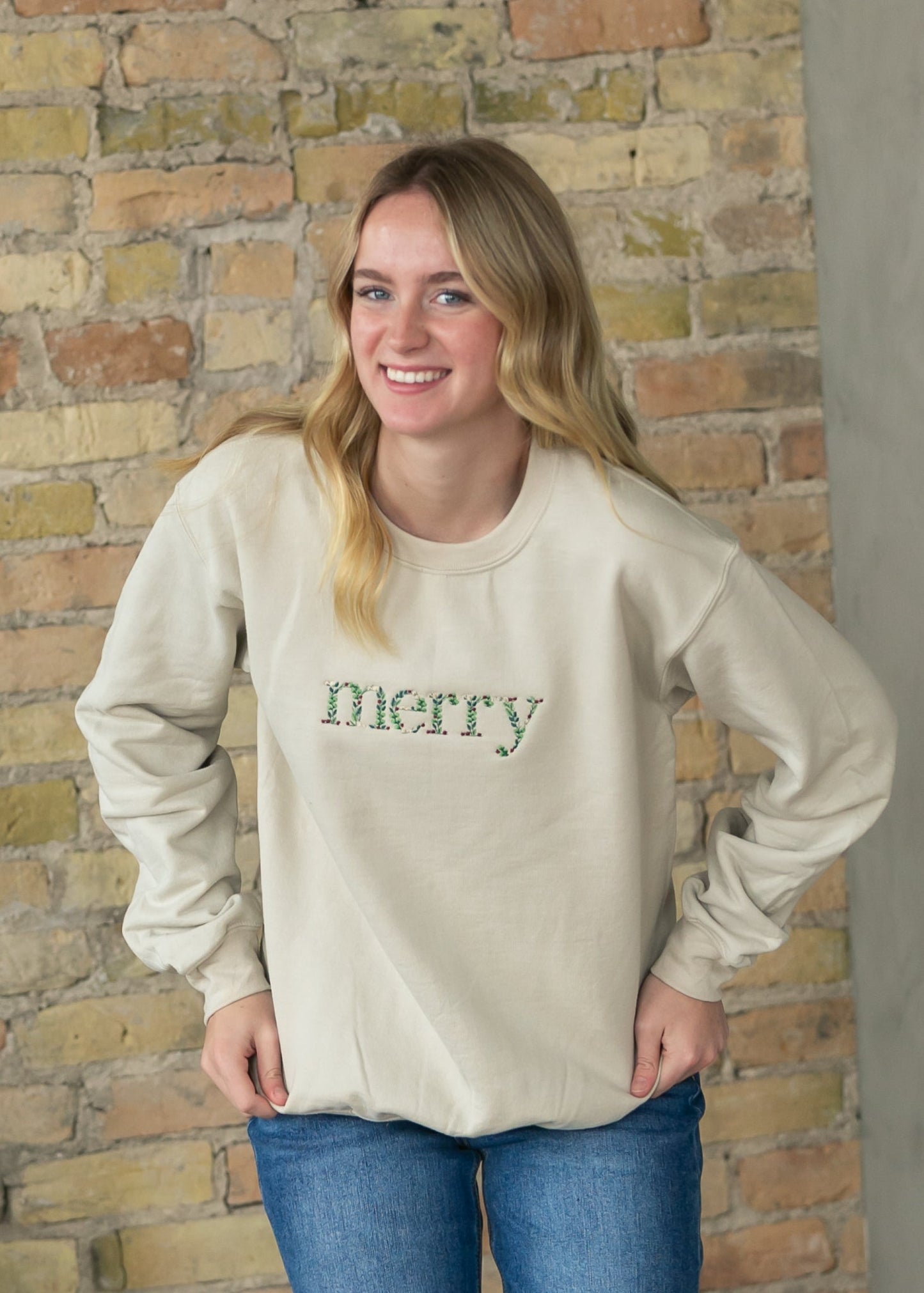 Merry Embroidered Crewneck Pullover - FINAL SALE