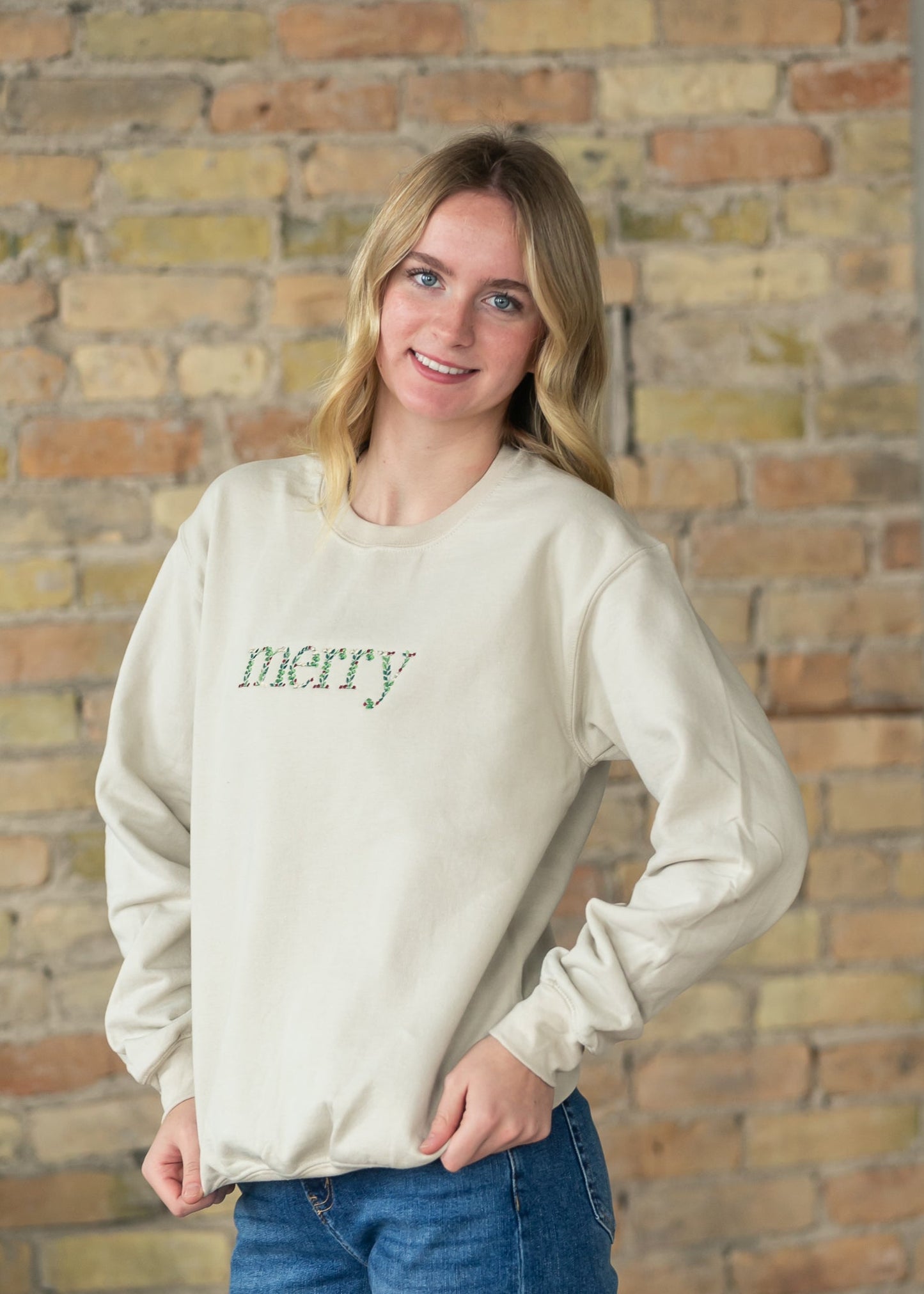 Merry Embroidered Crewneck Pullover - FINAL SALE
