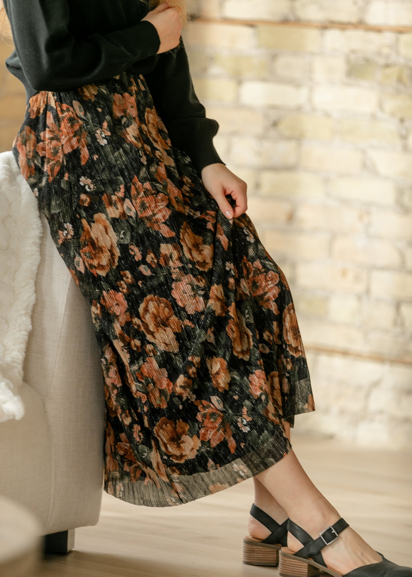 Metallic Floral Print Maxi Skirt