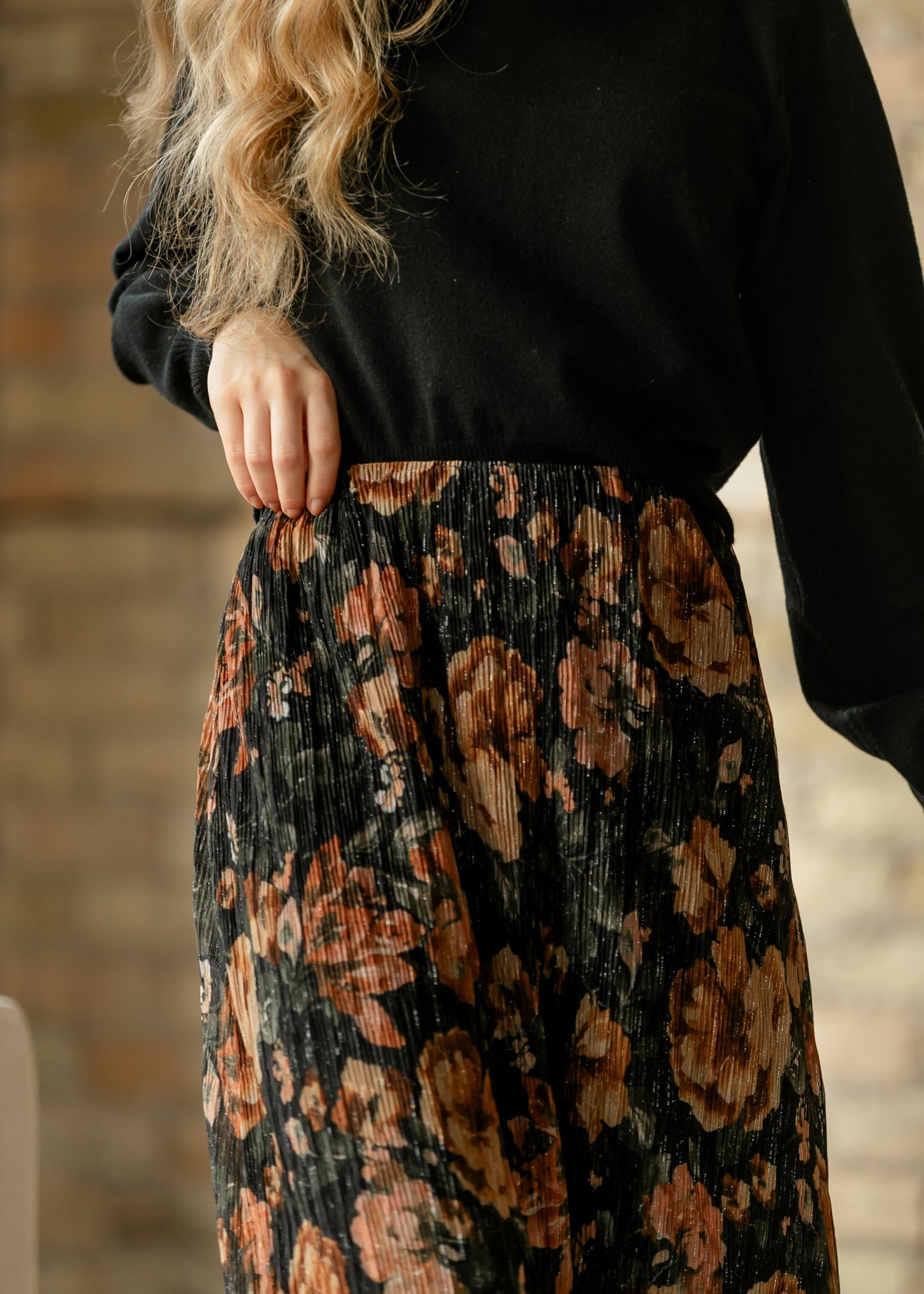 Metallic Floral Print Maxi Skirt
