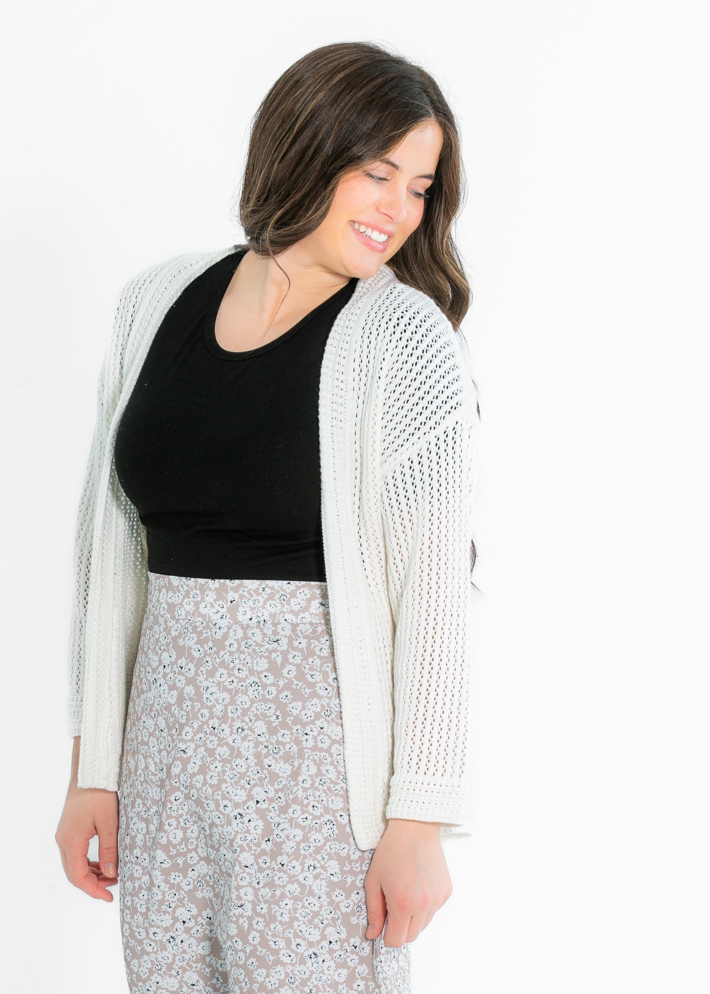 Mindy Textured Knit 3/4 Sleeve Open Cardigan - FINAL SALE