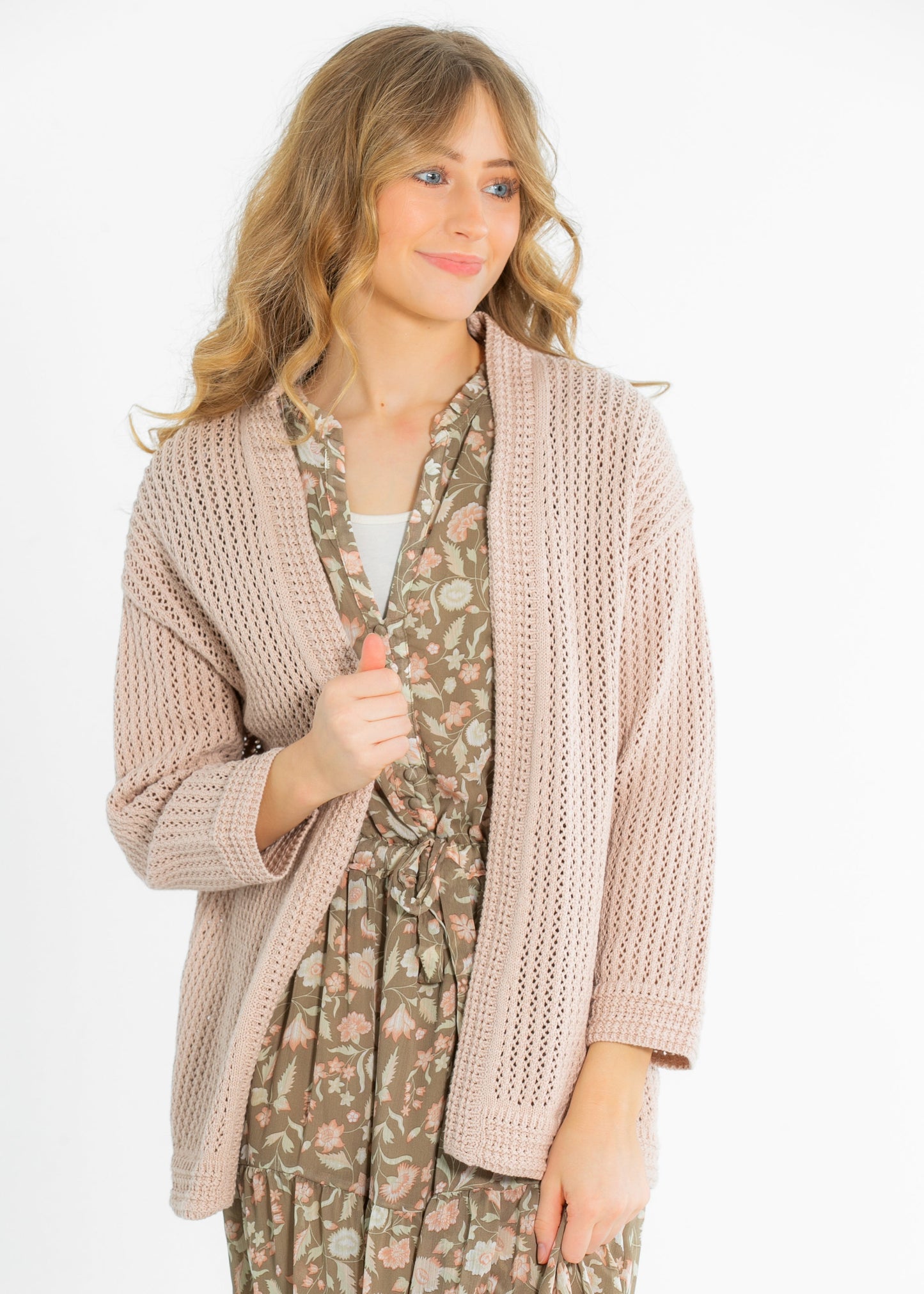 Mindy Textured Knit 3/4 Sleeve Open Cardigan - FINAL SALE