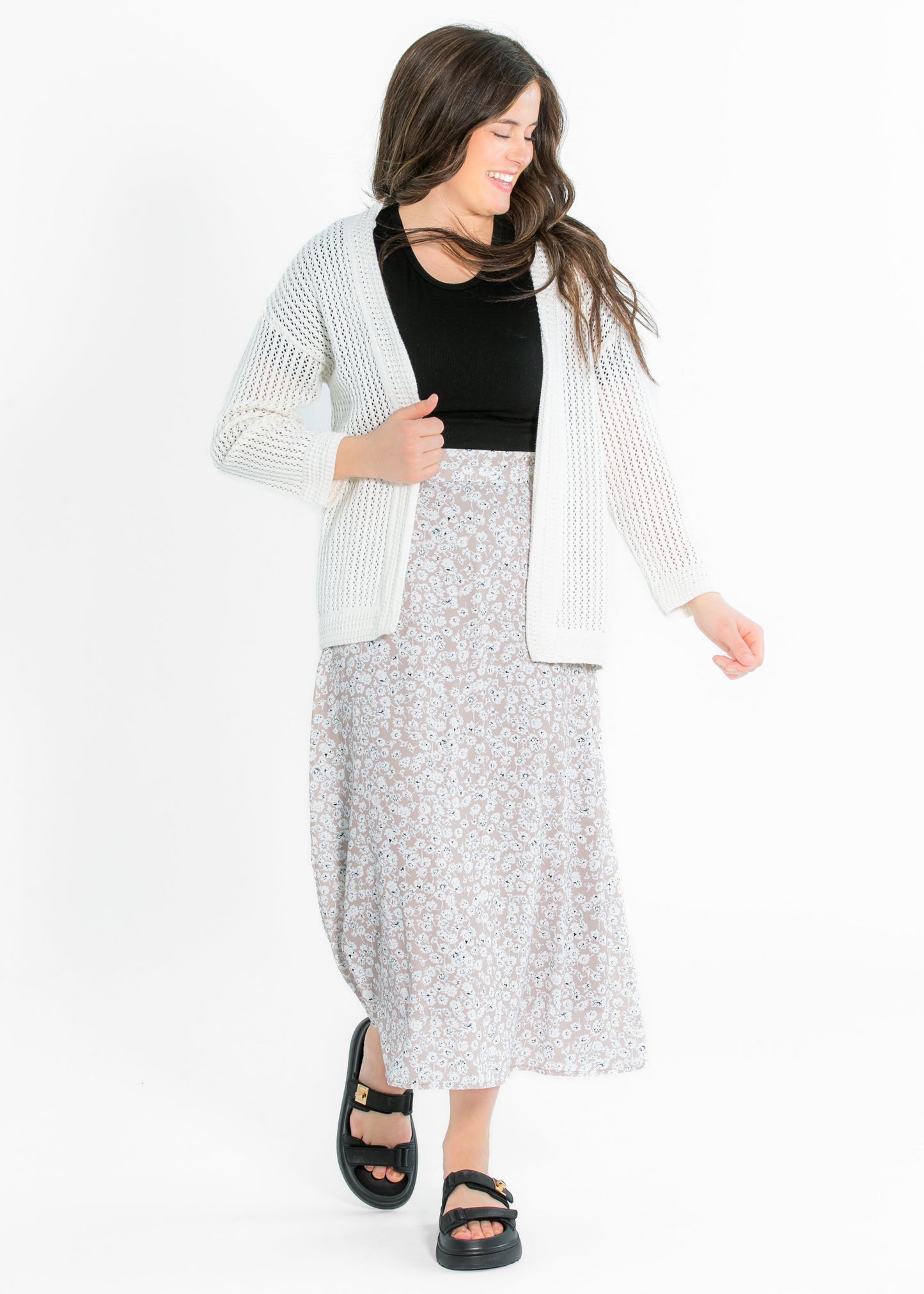 Mindy Textured Knit 3/4 Sleeve Open Cardigan - FINAL SALE