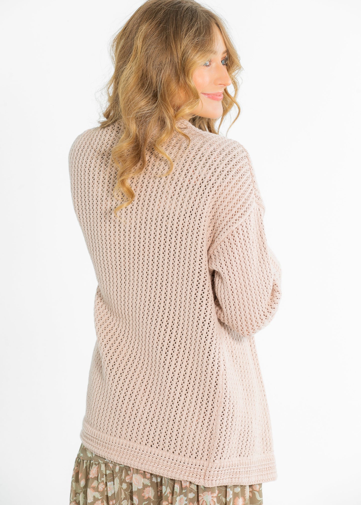 Mindy Textured Knit 3/4 Sleeve Open Cardigan - FINAL SALE