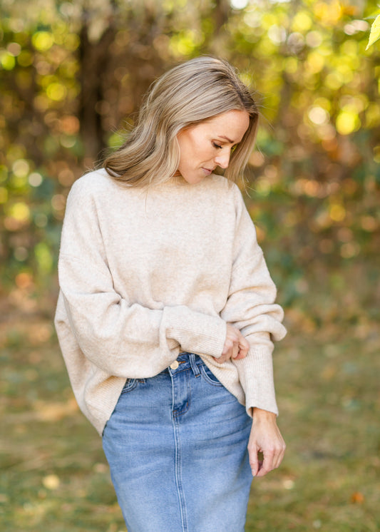 Emery Crewneck Heather Oat Sweater - FINAL SALE