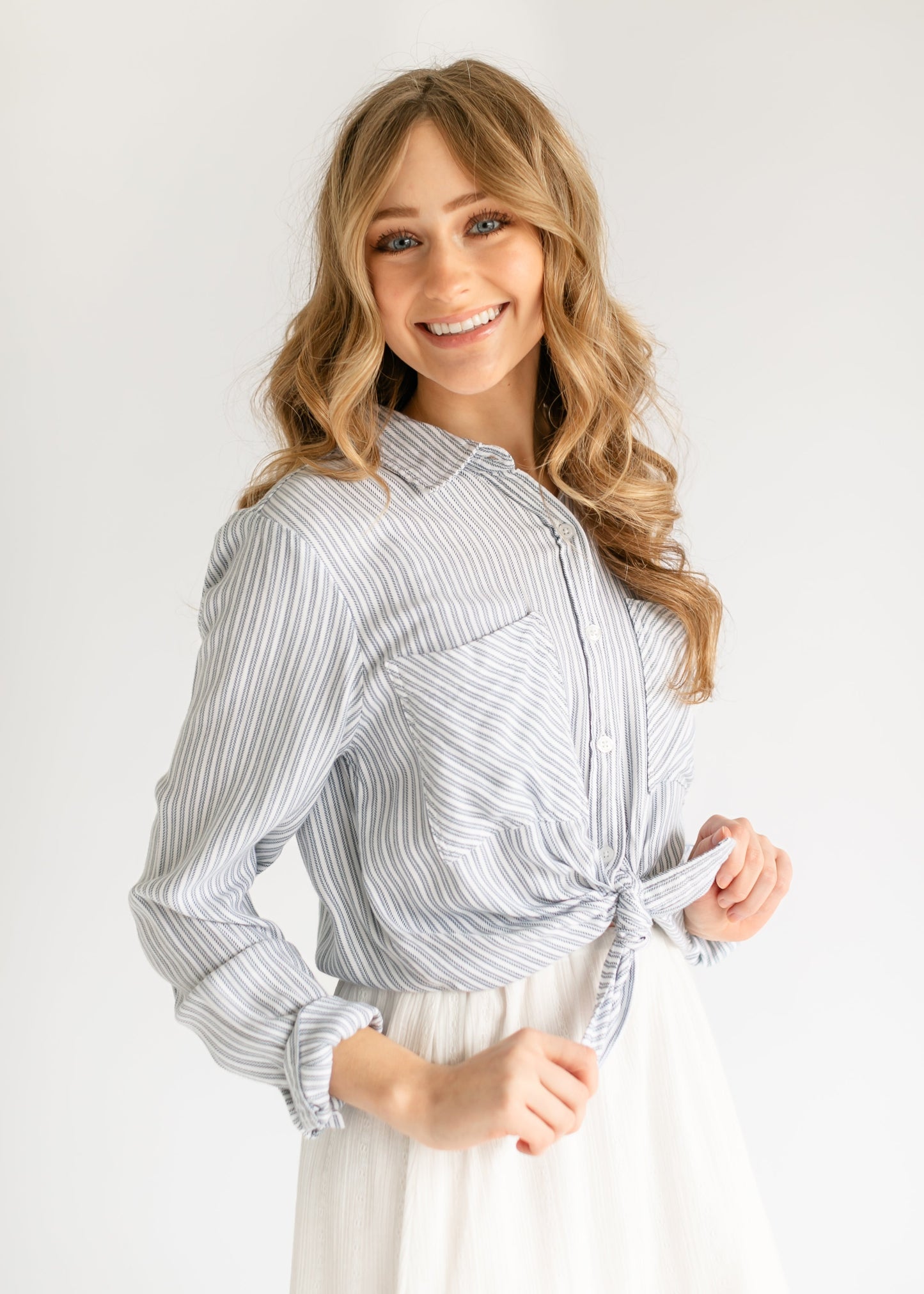 Thread & Supply® Myla Blue Stripe Soft Button Up Top - FINAL SALE