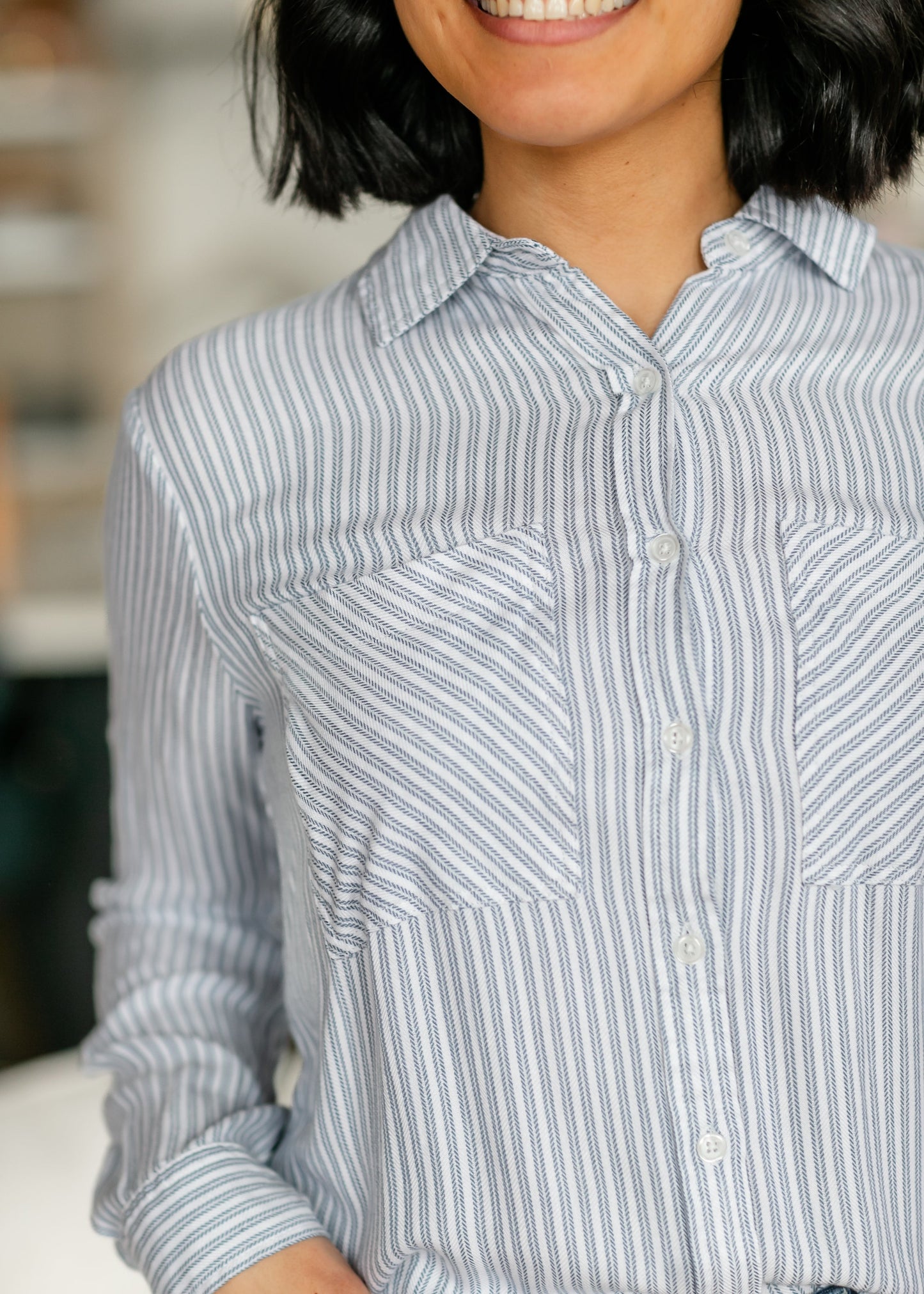 Thread & Supply® Myla Blue Stripe Soft Button Up Top - FINAL SALE