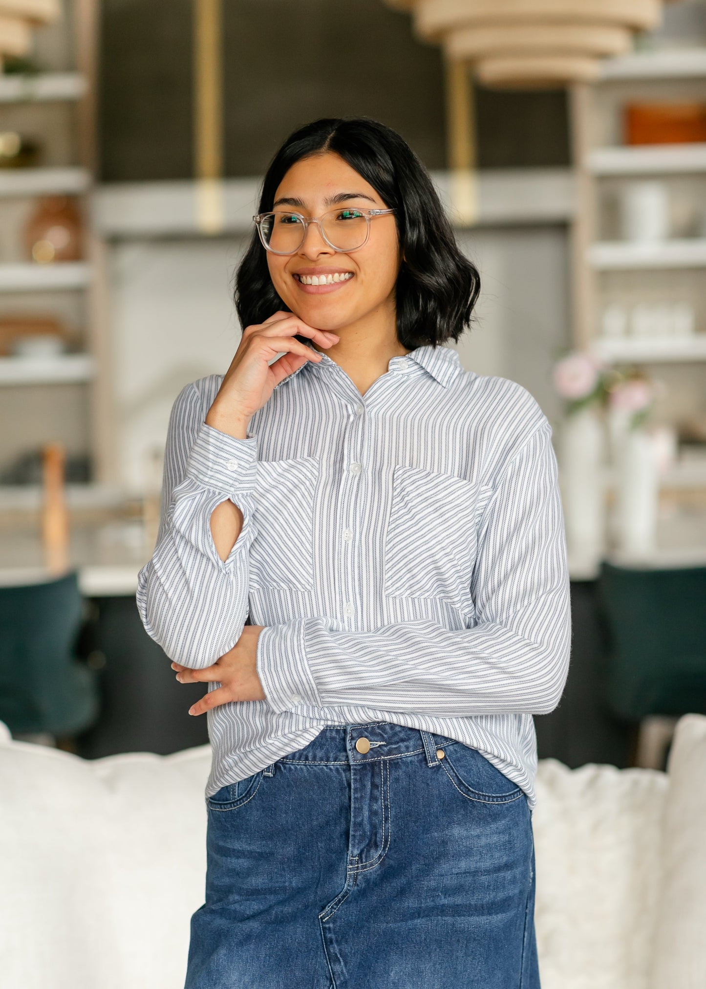 Thread & Supply® Myla Blue Stripe Soft Button Up Top - FINAL SALE