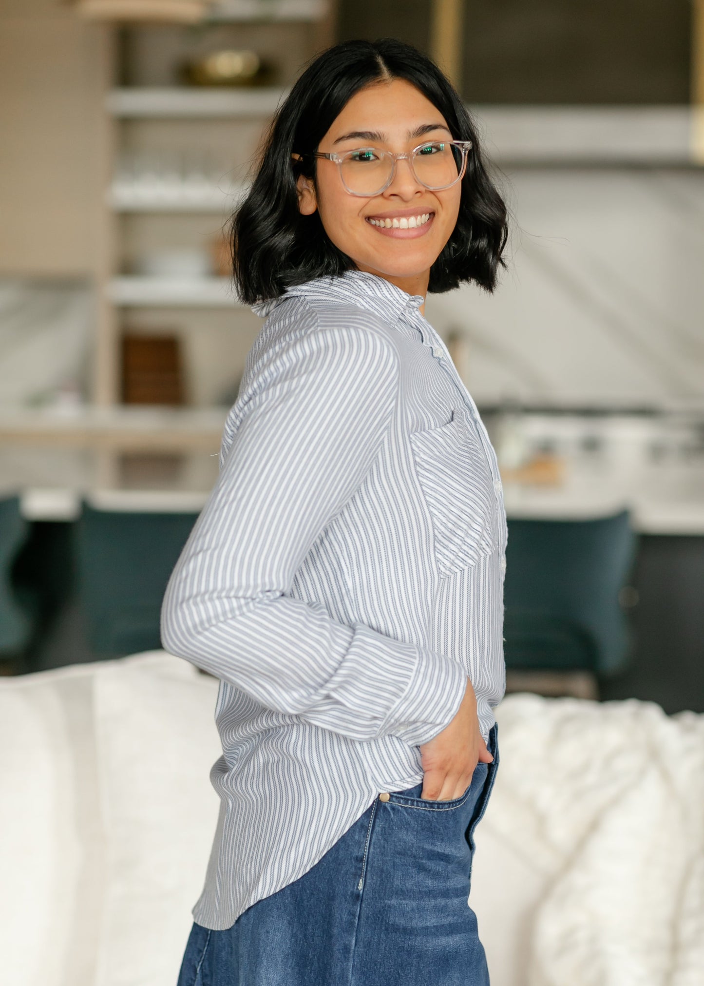 Thread & Supply® Myla Blue Stripe Soft Button Up Top - FINAL SALE
