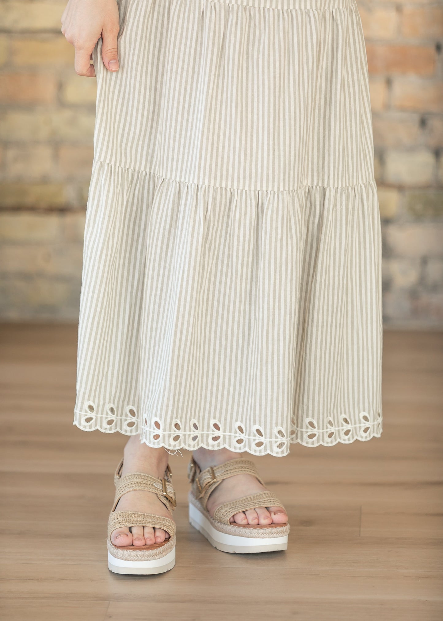 Natural Embroidered Detail Midi Skirt