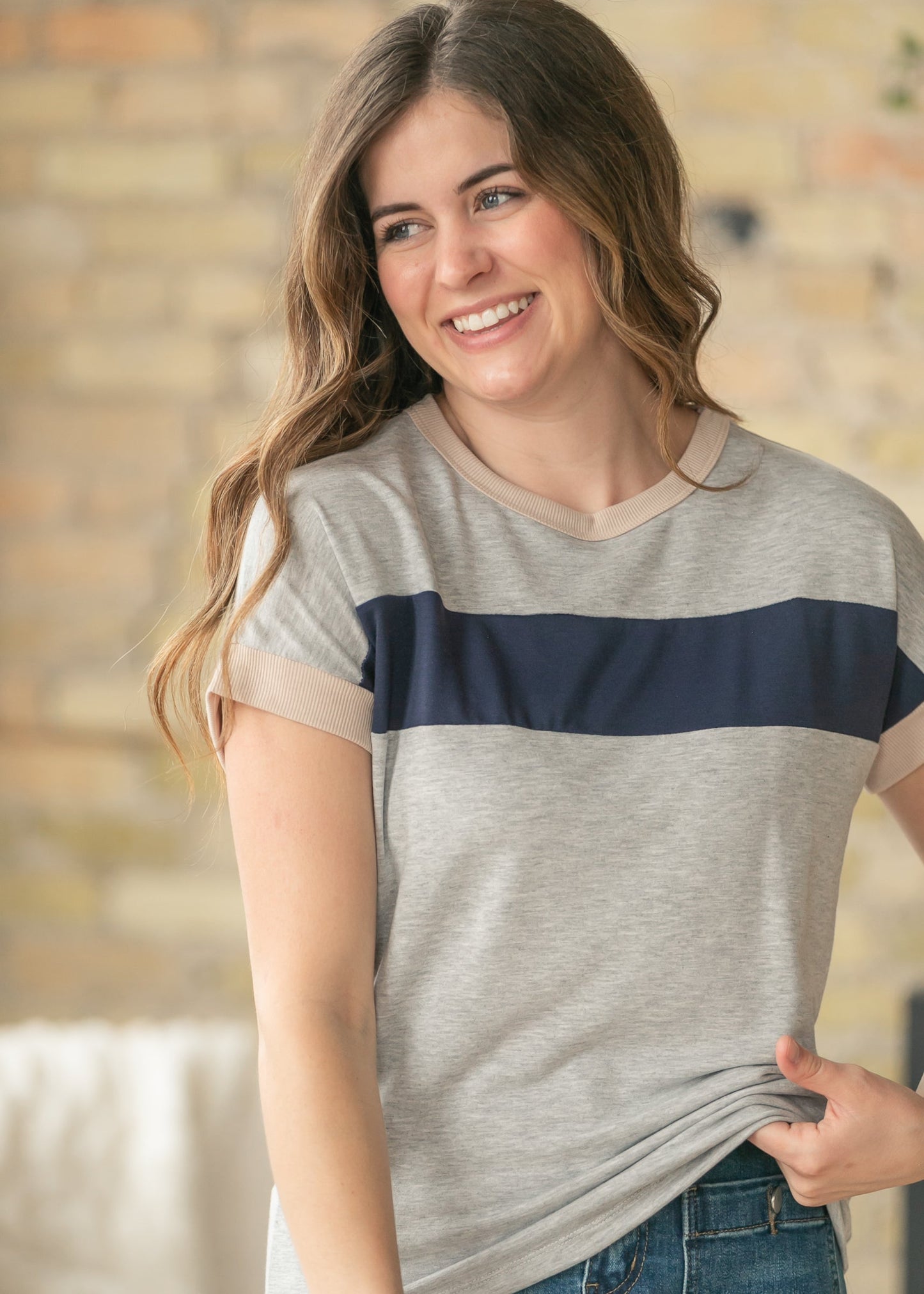 Navy Contrast Short Sleeve Top