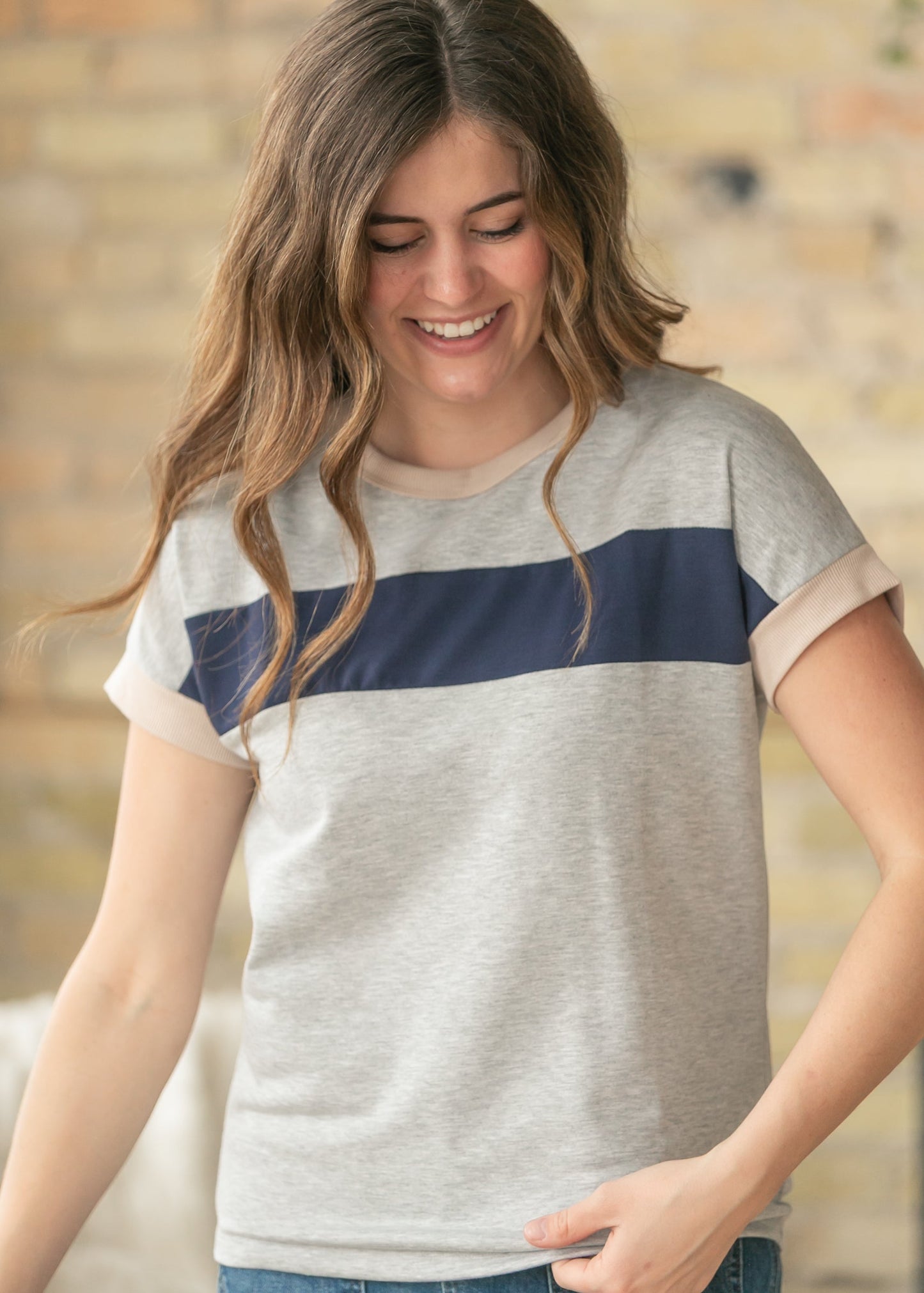 Navy Contrast Short Sleeve Top