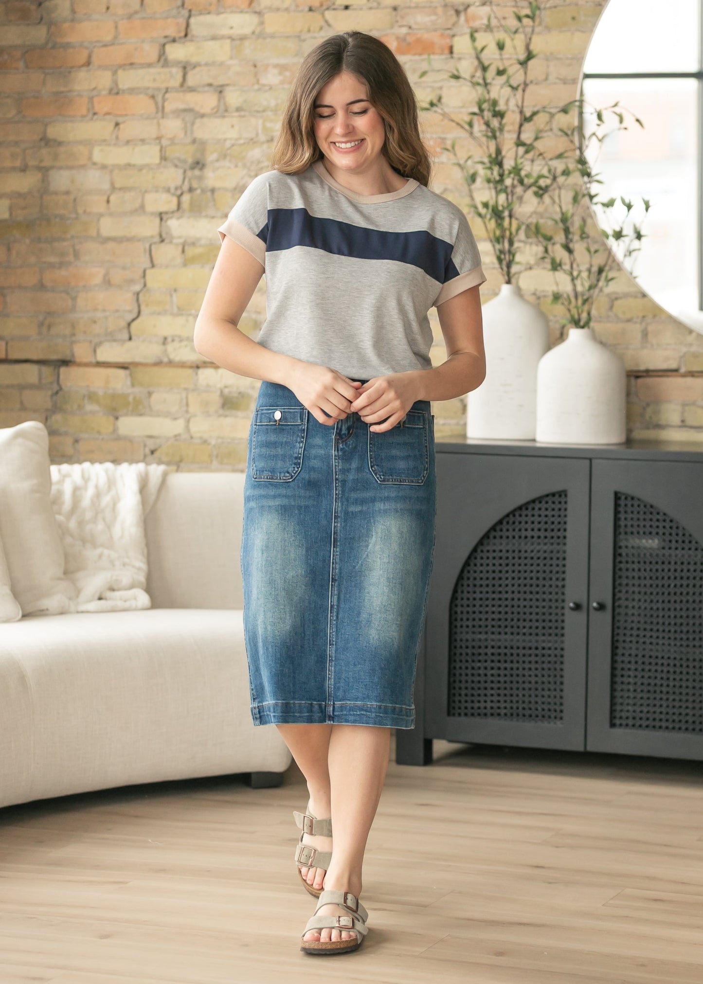 Navy Contrast Short Sleeve Top